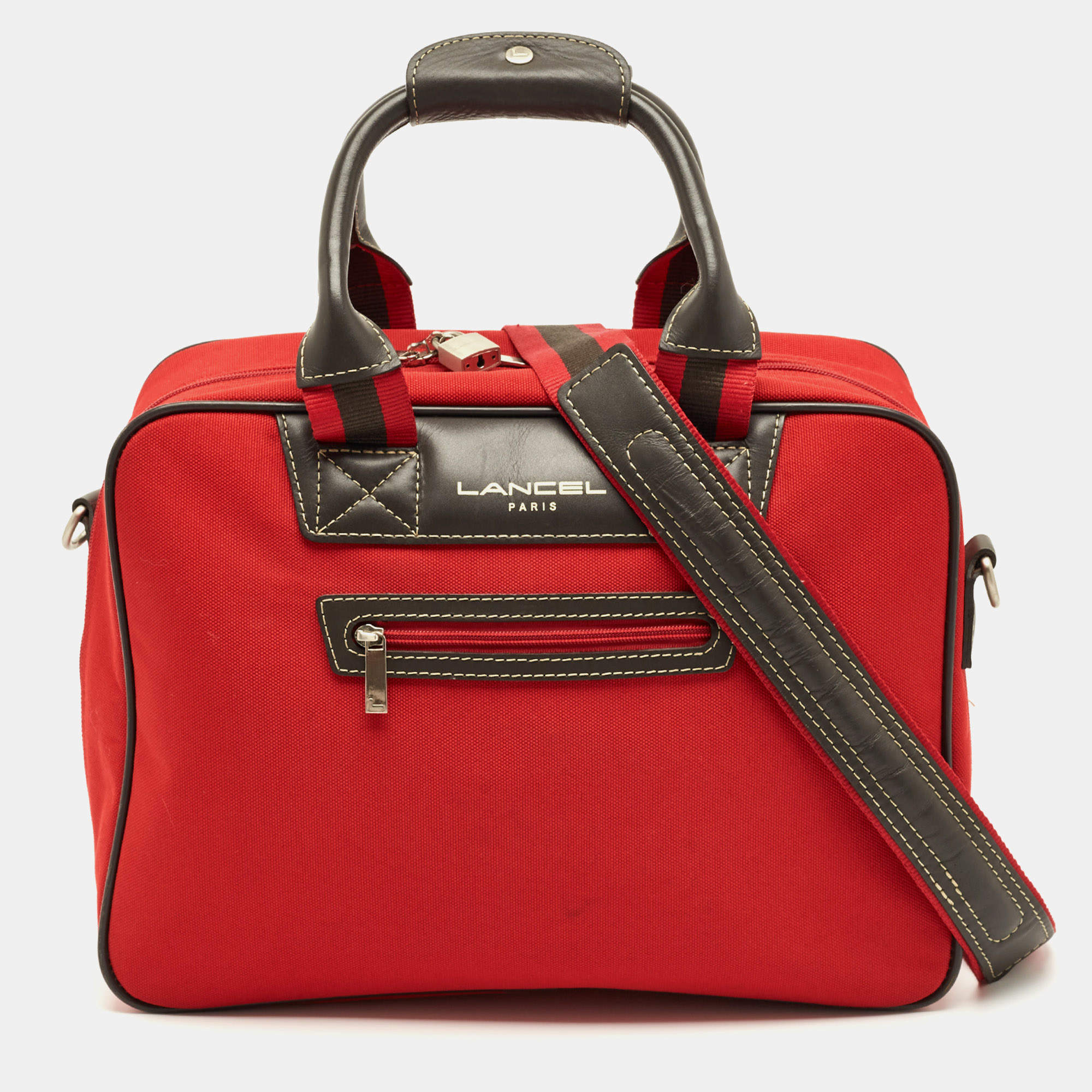 Pre Owned Lancel Red Canvas Duffel Travel Bag