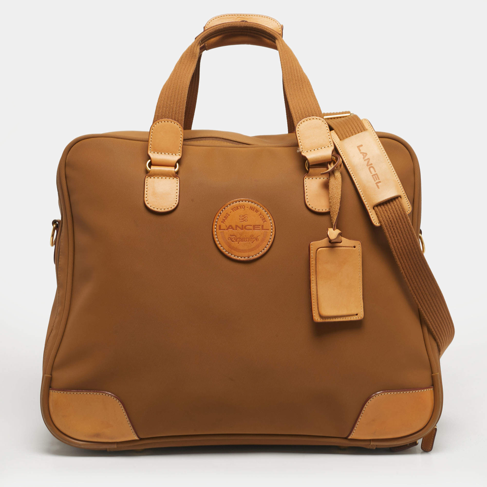 Pre Owned Lancel Tan Nylon and Leather Logo Suitcase