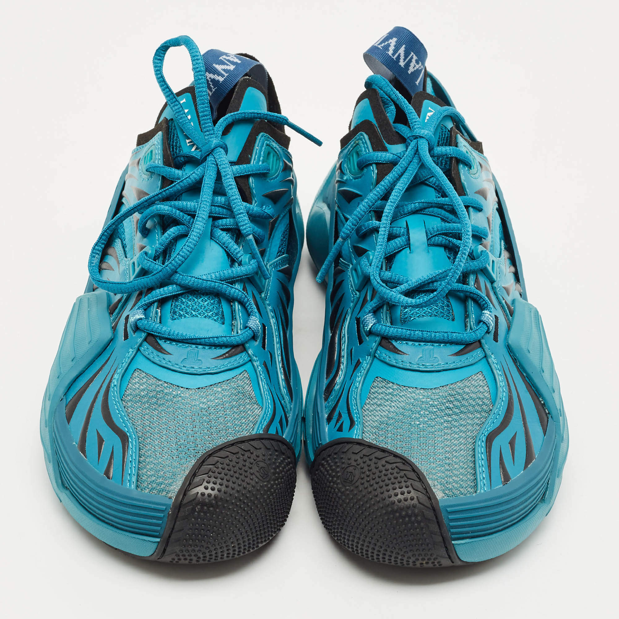 Lanvin Turquoise Blue Mesh and Rubber Flash X Lace Up Sneakers