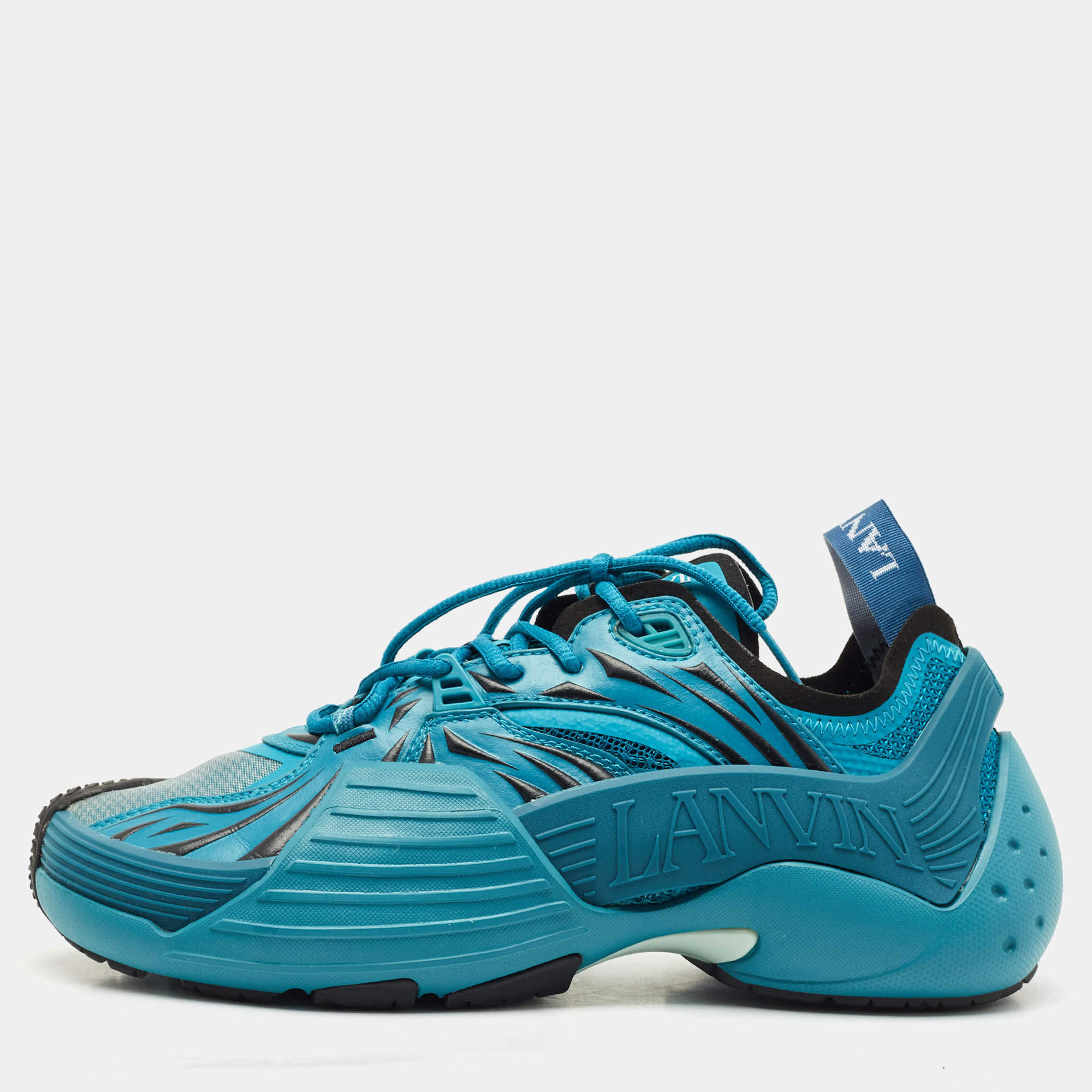 Pre Owned Lanvin Turquoise Blue Mesh and Rubber Flash X Lace Up Sneakers Size 42