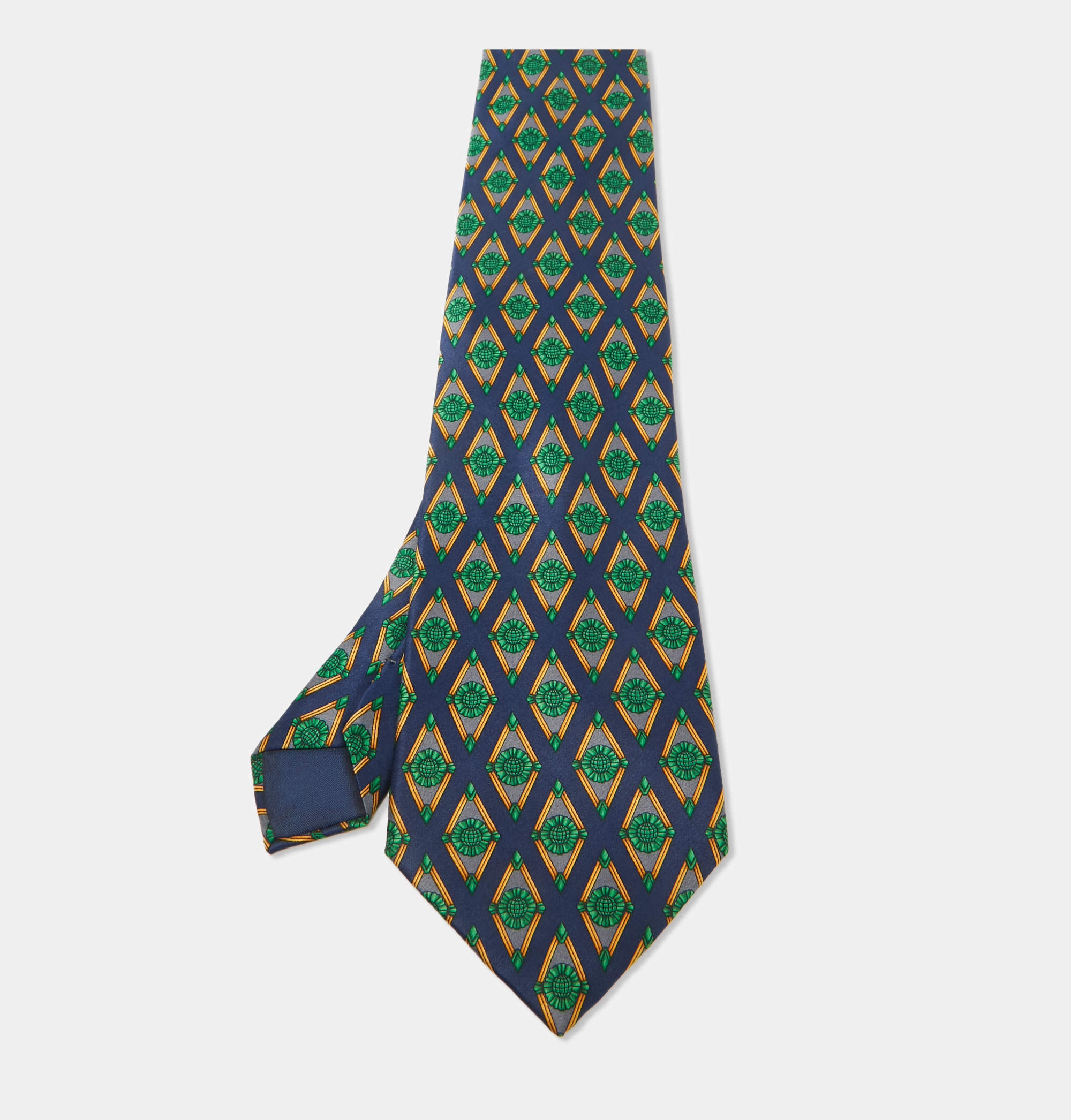 Lanvin Navy Blue Printed Satin Silk Traditional Tie 