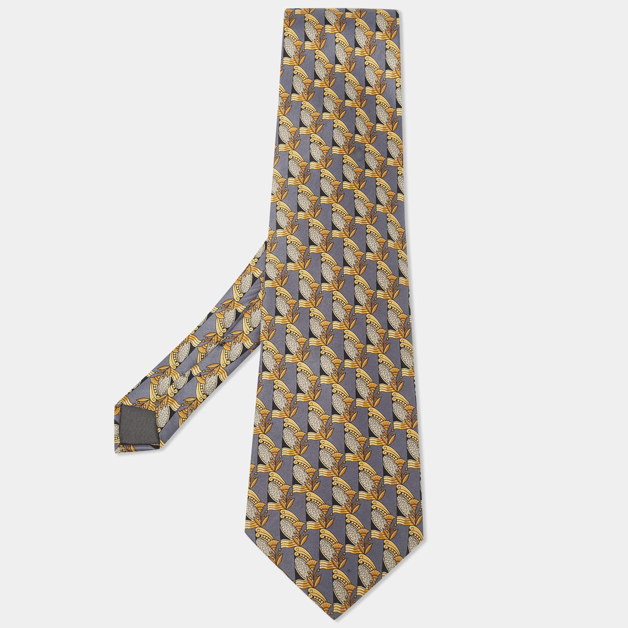 Pre Owned Lanvin Grey Printed Silk Traditional Tie