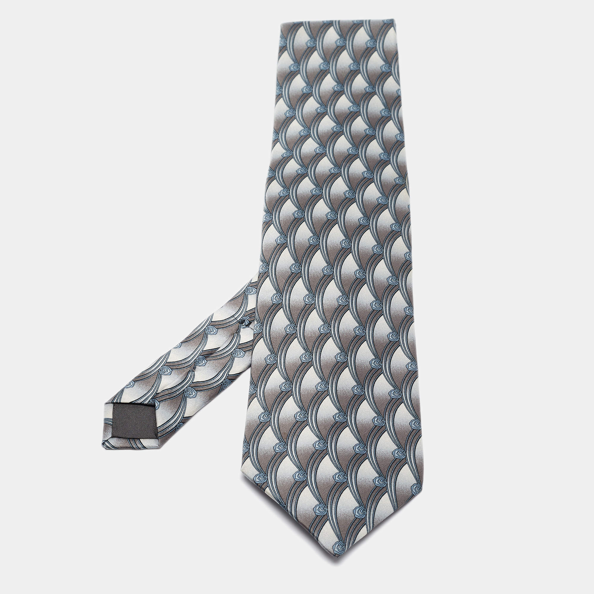 Lanvin Grey Printed Silk Tie 