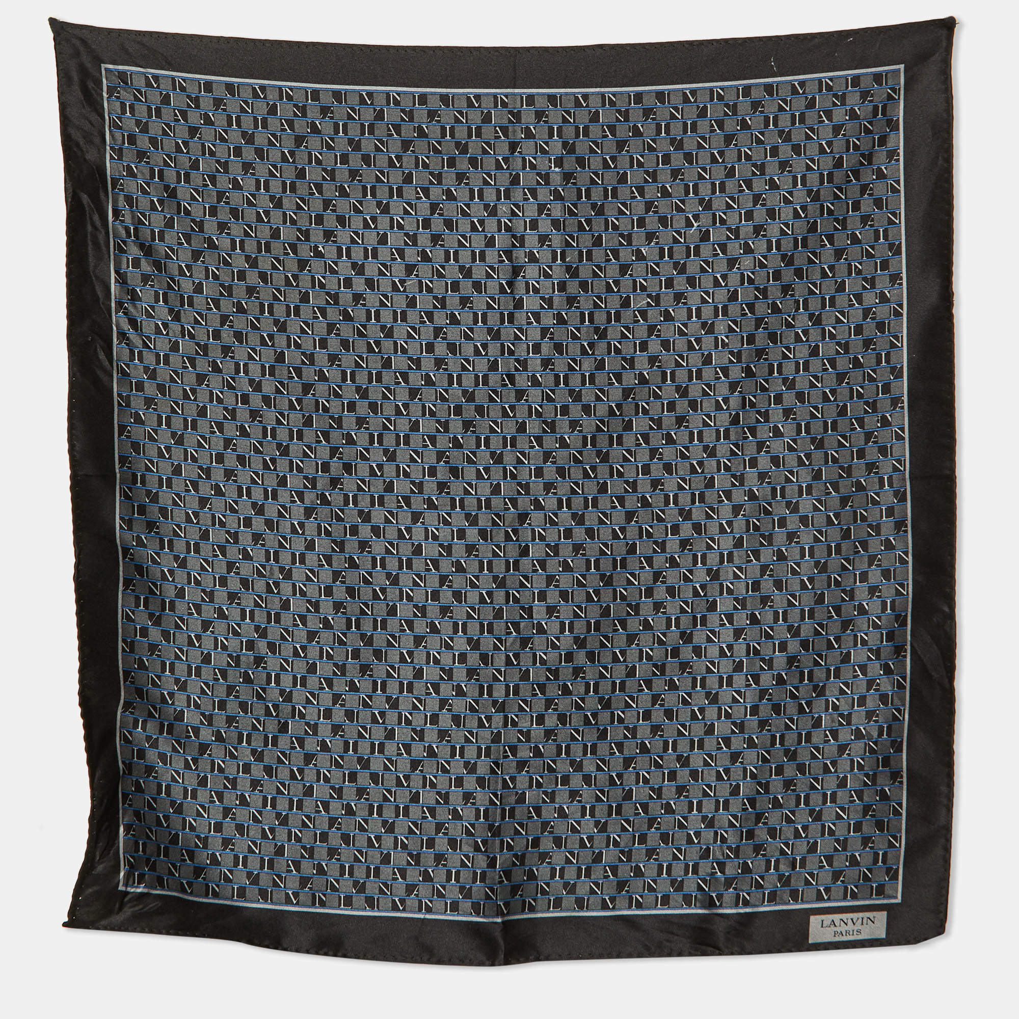 Lanvin Black Logo Print Silk Pocket Square