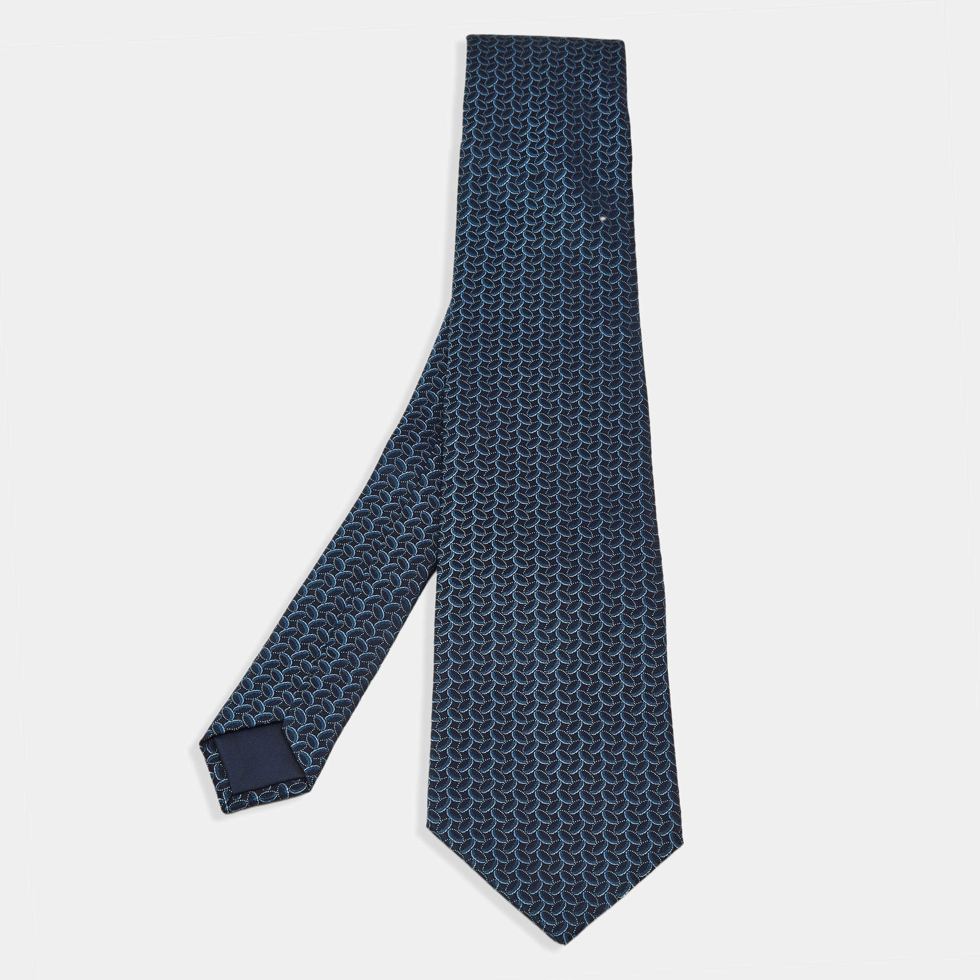 Pre Owned Lanvin Navy Blue Patterned Silk Jacquard Tie