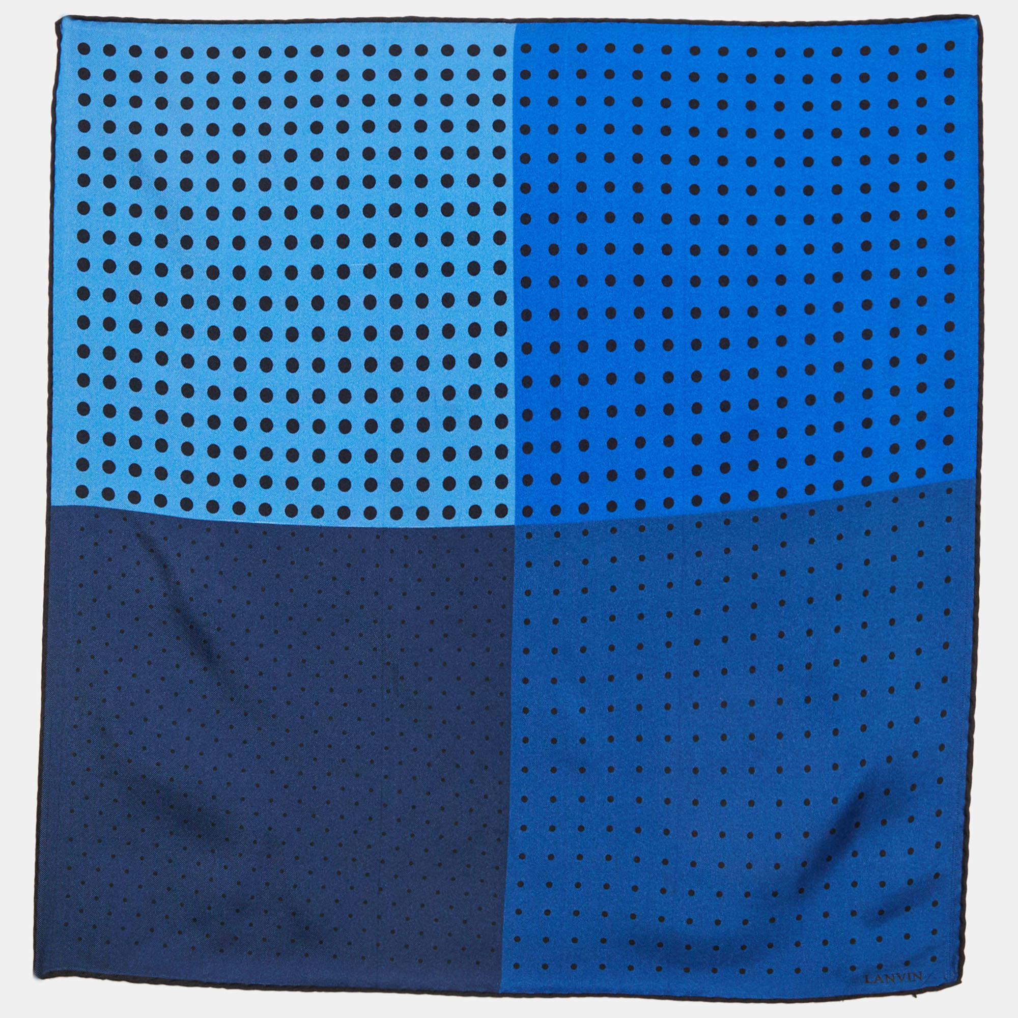 Pre Owned Lanvin Blue Polka Dot Print Silk Pocket Square Scarf 