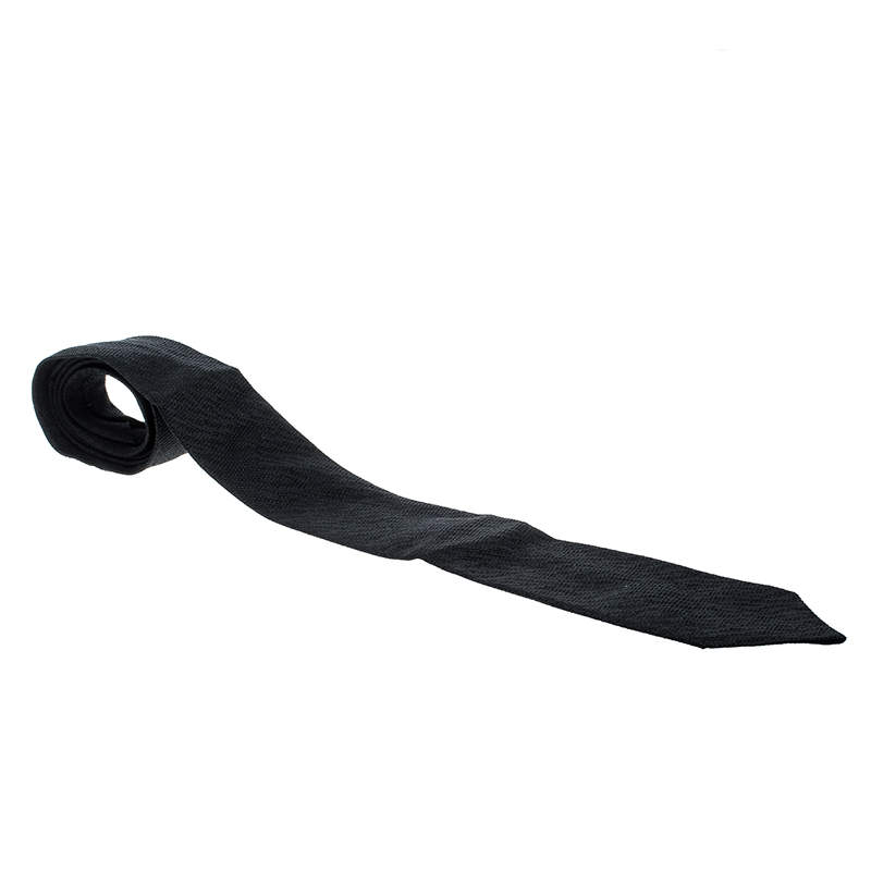 Pre Owned Lanvin Black Textured Patterned Silk Jacquard Tie