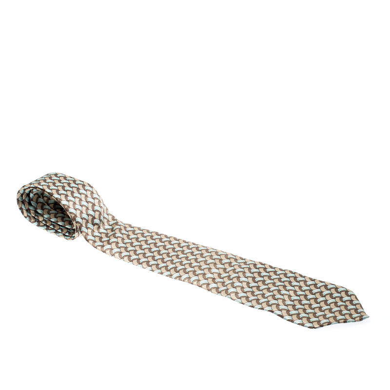 Lanvin Brown and Blue Abstract Print Silk Tie 