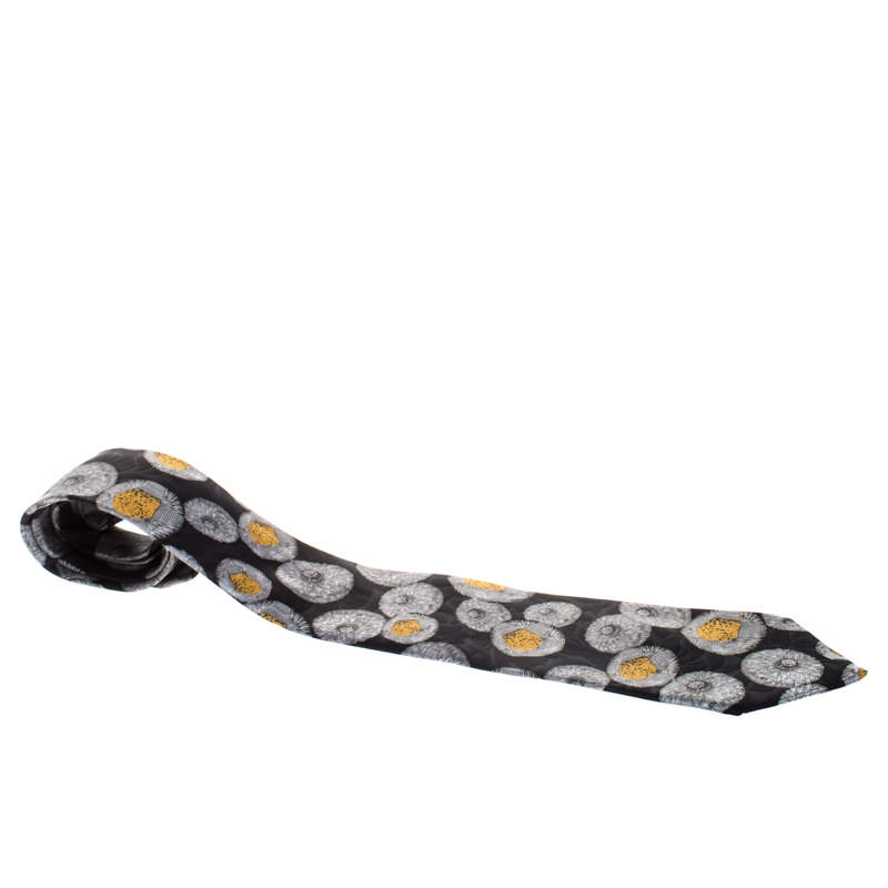 Pre Owned Lanvin Vintage Black Floral Print Traditional Silk Tie