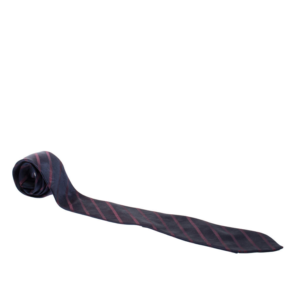 مملوكة مسبقًا Lanvin Blue and Purple Striped Silk Floral Jacquard Tie
