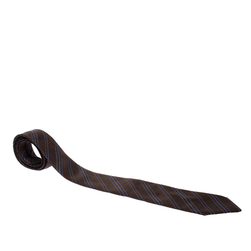 Pre Owned Lanvin Vintage Brown Chequered Jacquard Silk Tie