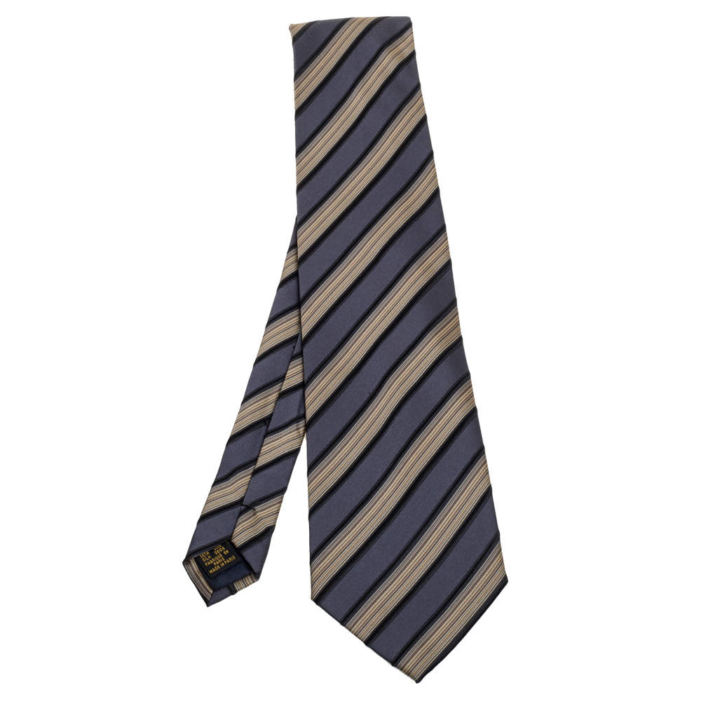 Lanvin Vintage Diagonal Striped Silk Tie