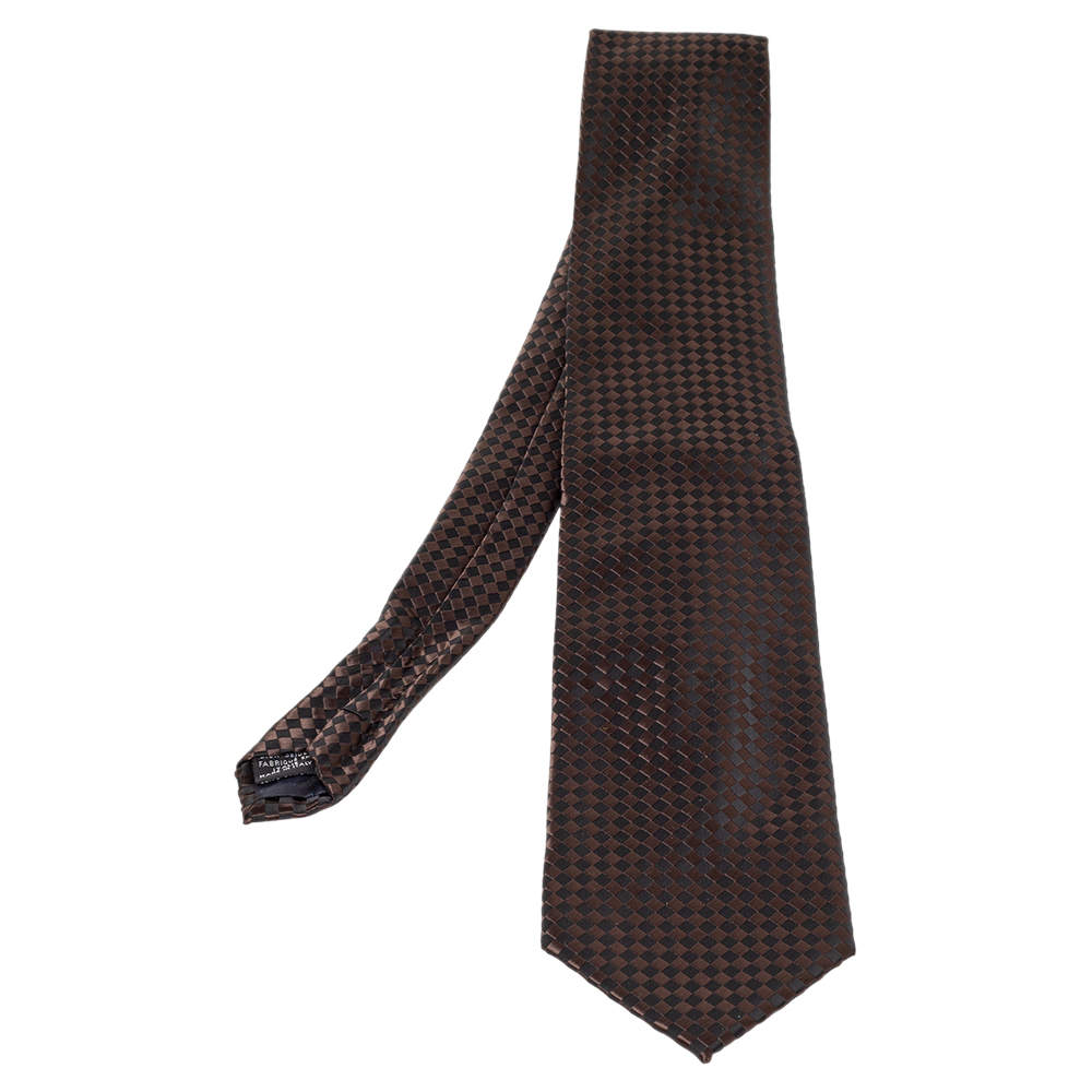 Pre Owned Lanvin Vintage Brown & Black Checkered Silk Traditional Tie