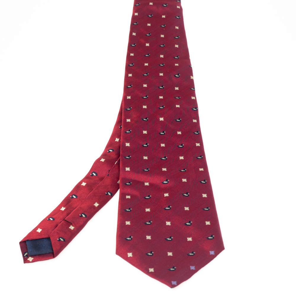 Pre Owned Lanvin Vintage Red Jacquard Silk Traditional Tie