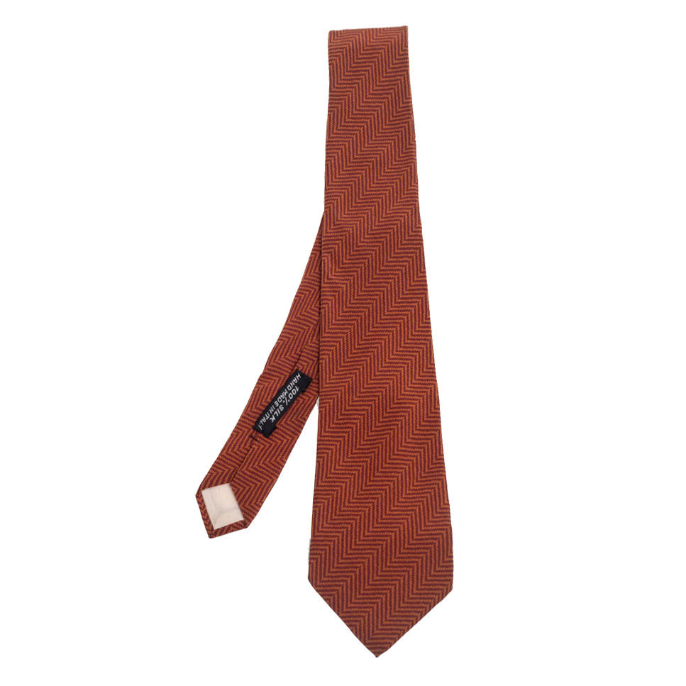 Pre Owned Lanvin Orange Chevron Print Silk Tie