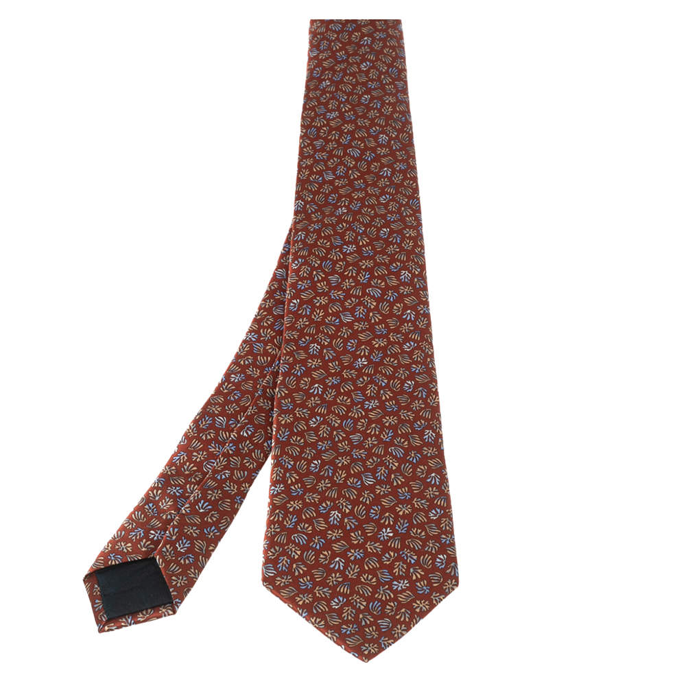 ربطة عنق لانفان حرير مطبوعة بني 