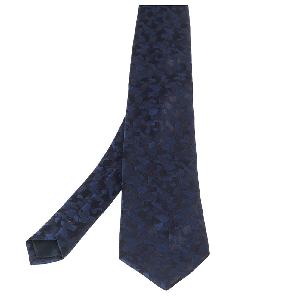 Pre Owned Lanvin Navy Blue Patterned Silk Jacquard Tie