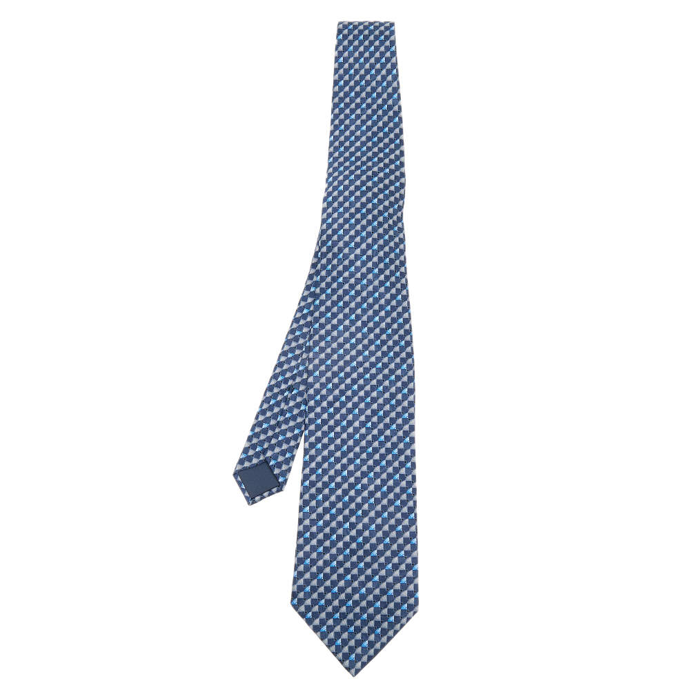 Pre Owned Lanvin Blue Printed Silk Tie