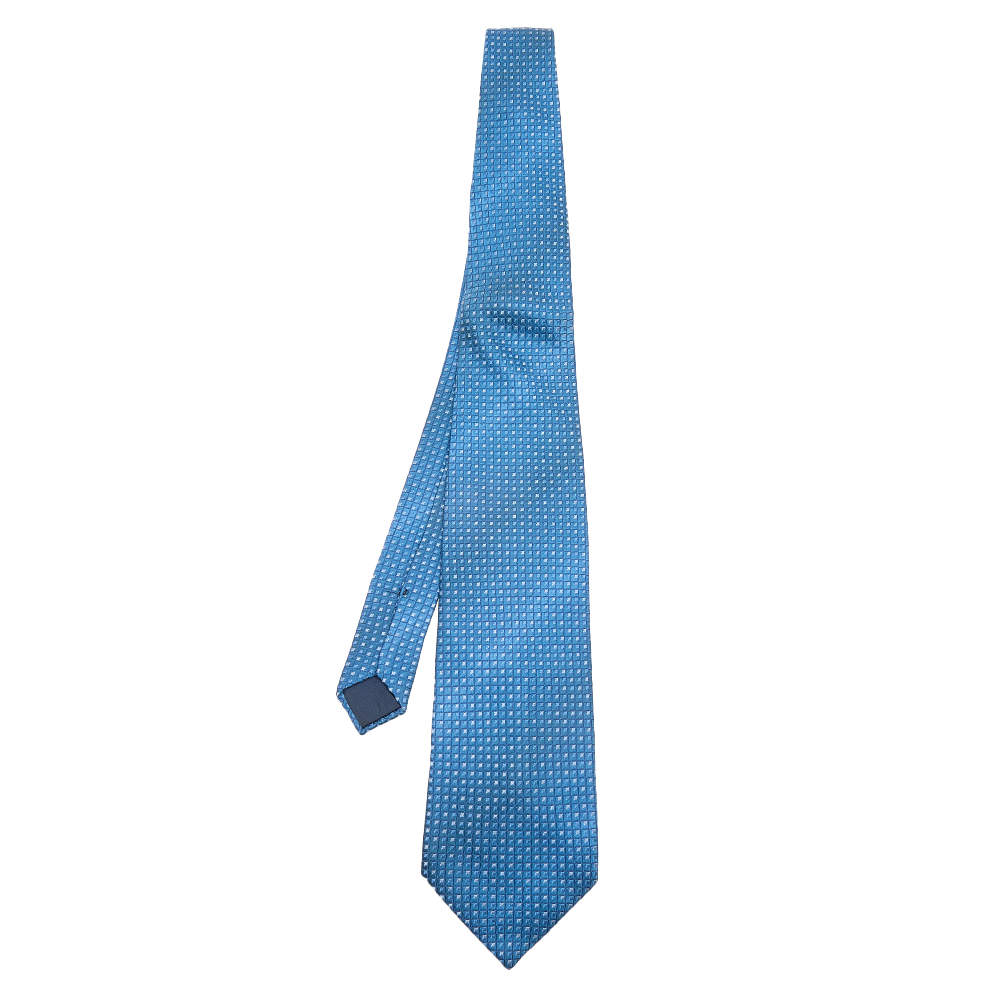 Pre Owned Lanvin Blue Square Patterned Silk Jacquard Tie