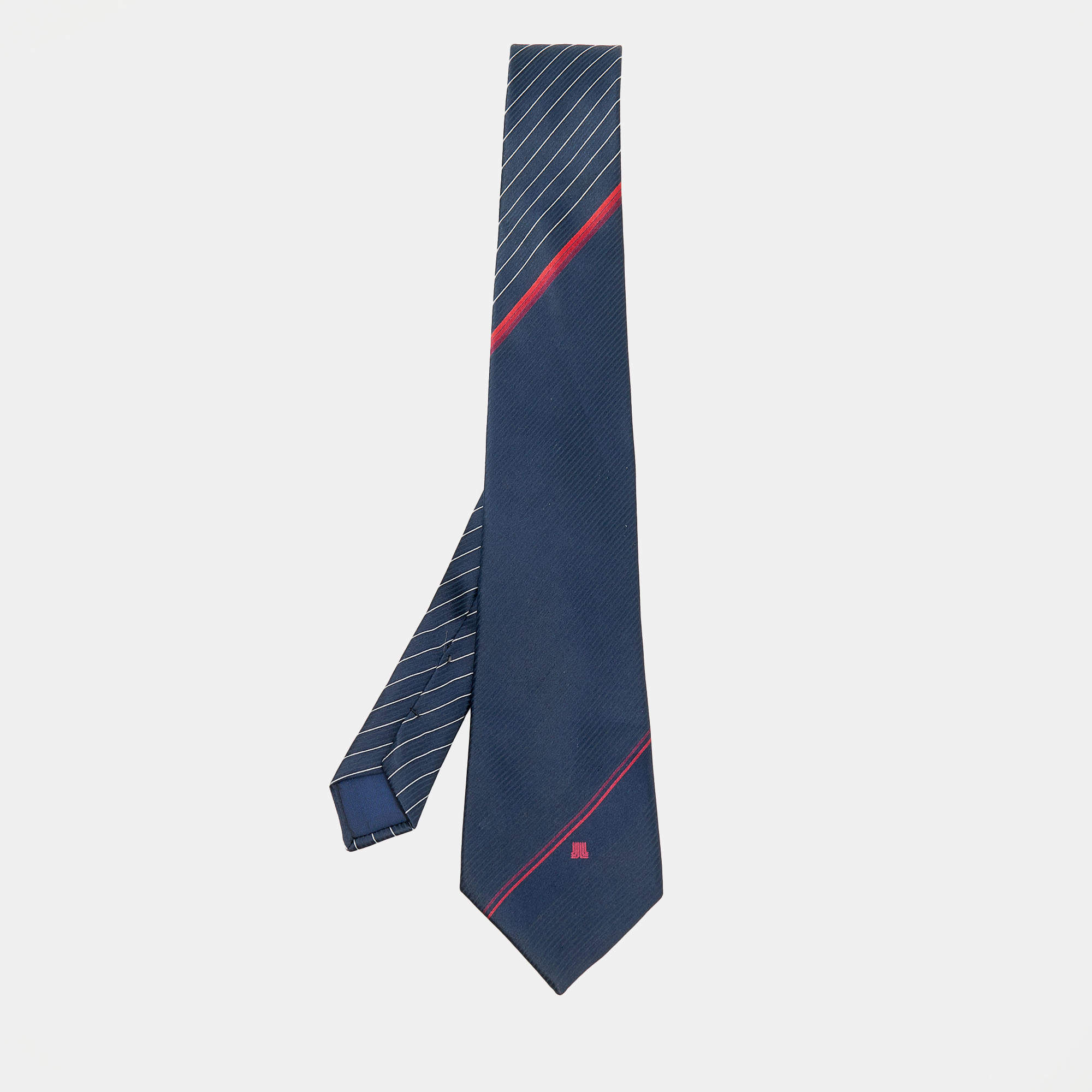 Pre Owned Lanvin Navy Blue Striped Silk Tie