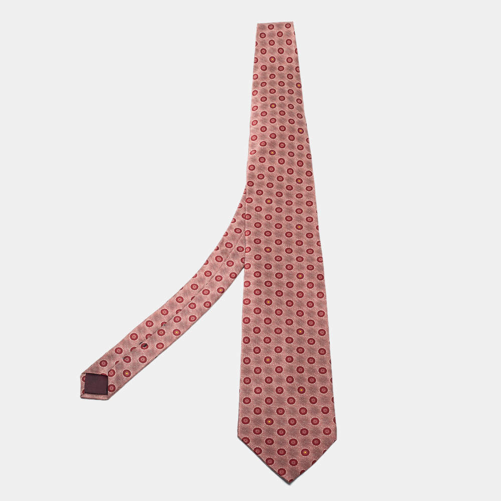 Lanvin Red/Cream Jacquard Silk Tie