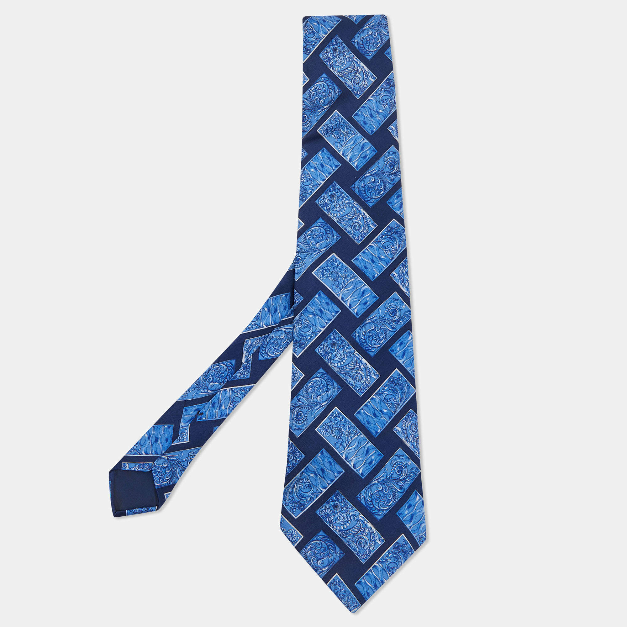 Lanvin Blue Baroque Printed Silk Satin Tie