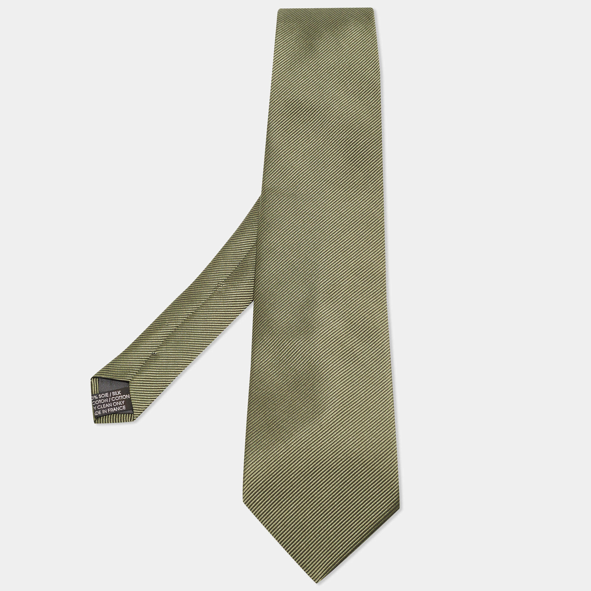 Pre Owned Lanvin Olive Green Diagonal Striped Silk Traditional Tie