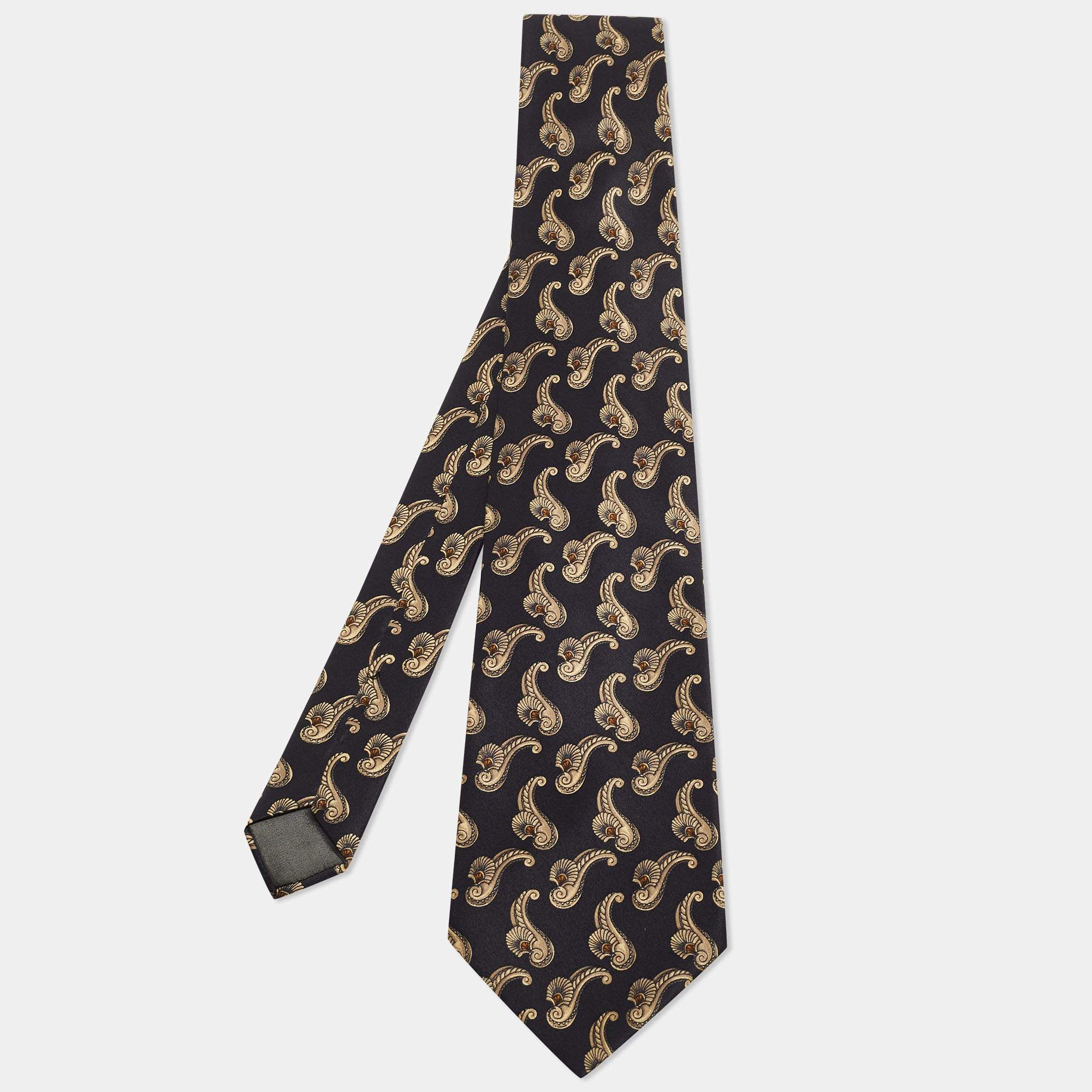 Pre Owned Lanvin Black Printed Silk Tie
