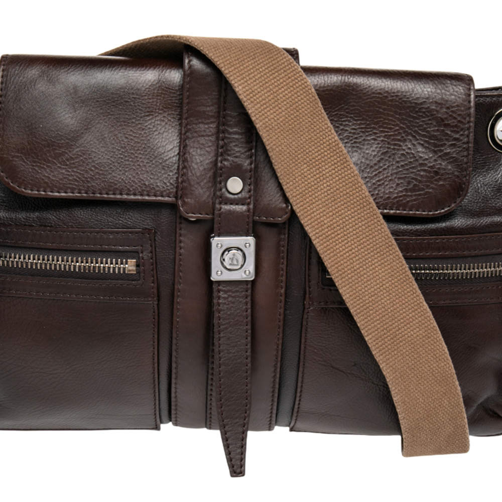 Lanvin Dark Brown Leather Double Pocket Messenger Bag