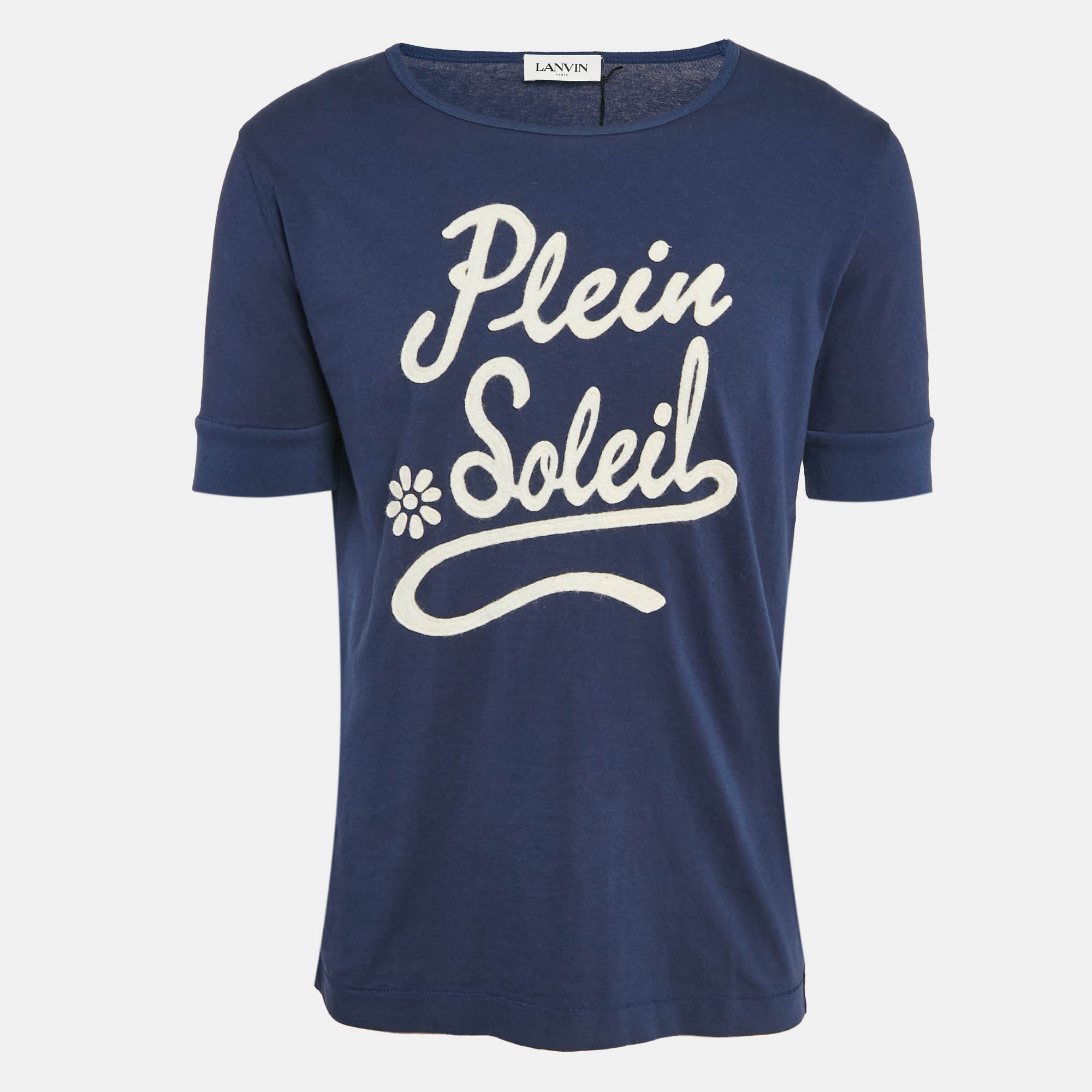 Pre Owned Lanvin Navy Blue Cotton Patch Work T-Shirt L