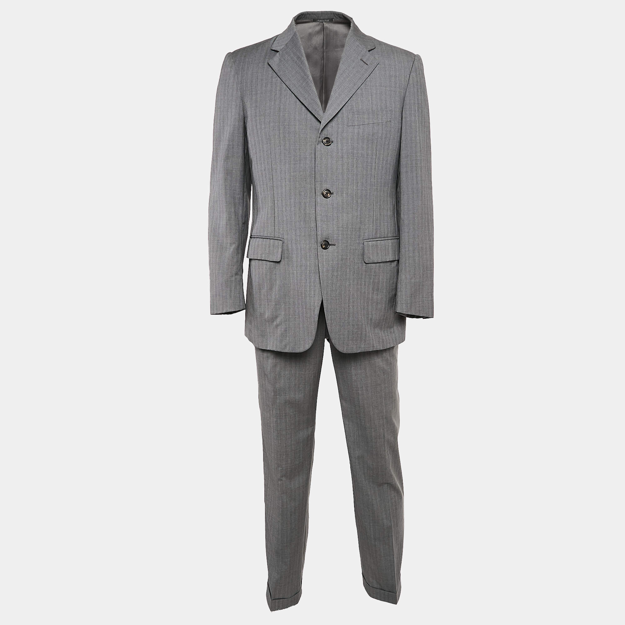 Lanvin Vintage Striped Wool Single Breasted Pants Suit M