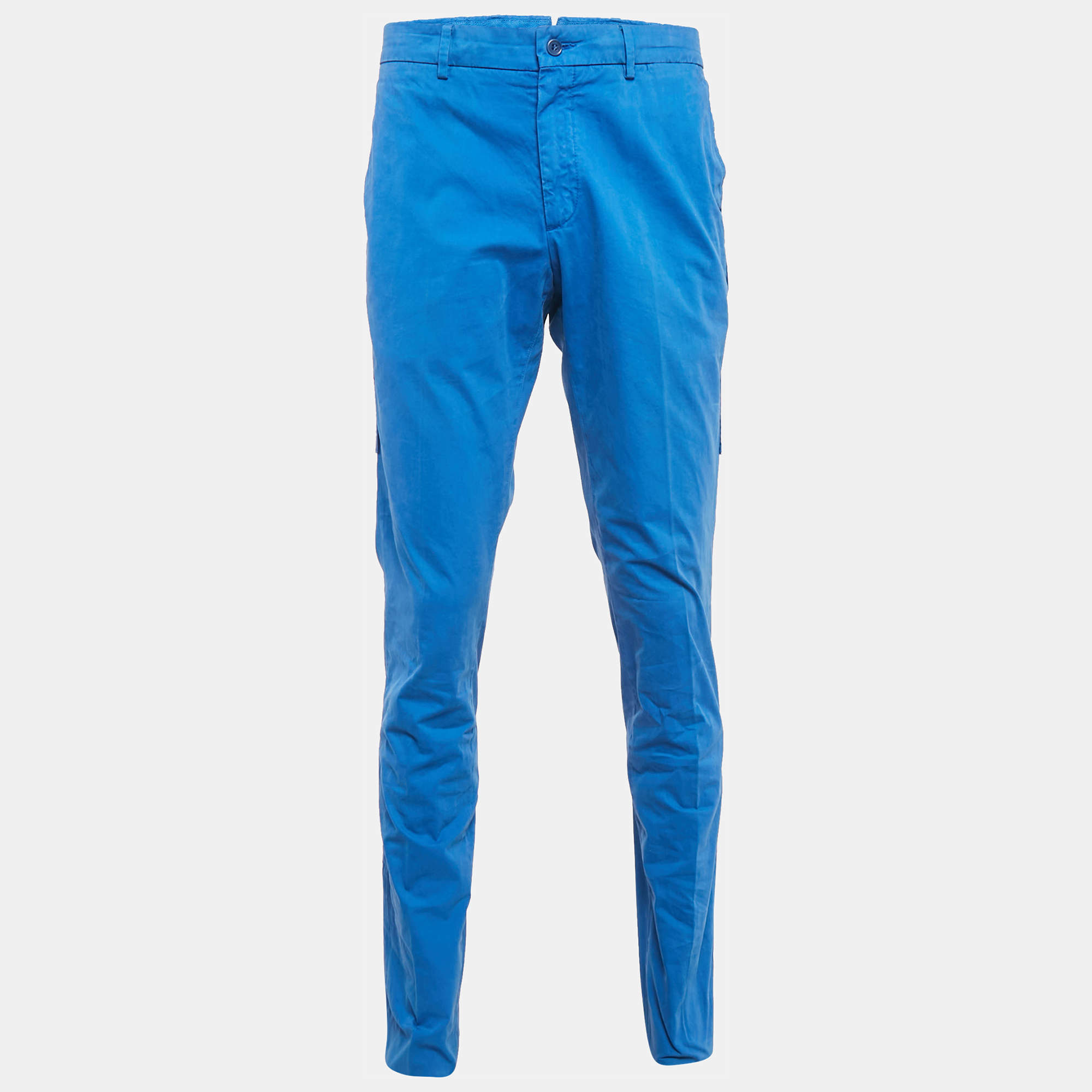 Pre Owned Lanvin Blue Cotton Gabardine Trousers L
