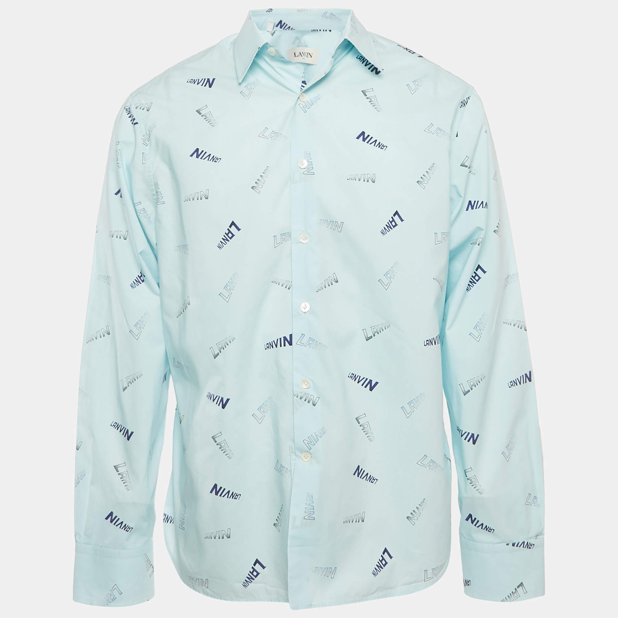 Pre Owned Lanvin Blue All Over Print Cotton Long Sleeve Shirt L