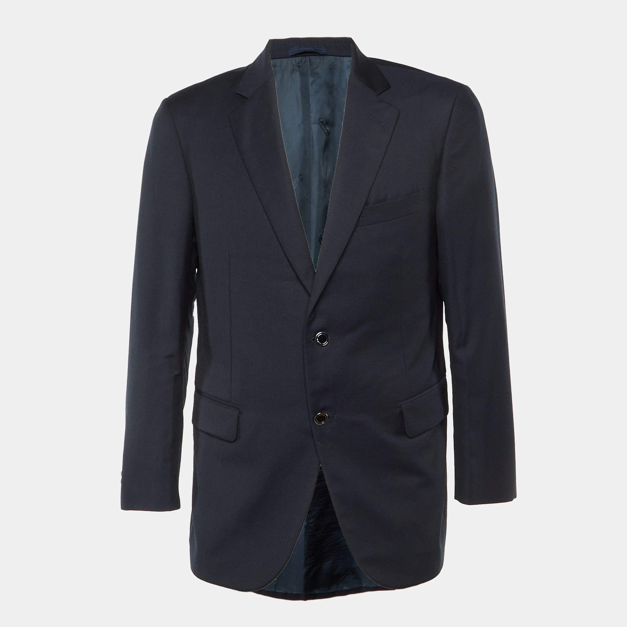 Pre Owned Lanvin Navy Blue/Black Wool Tailored Blazer L