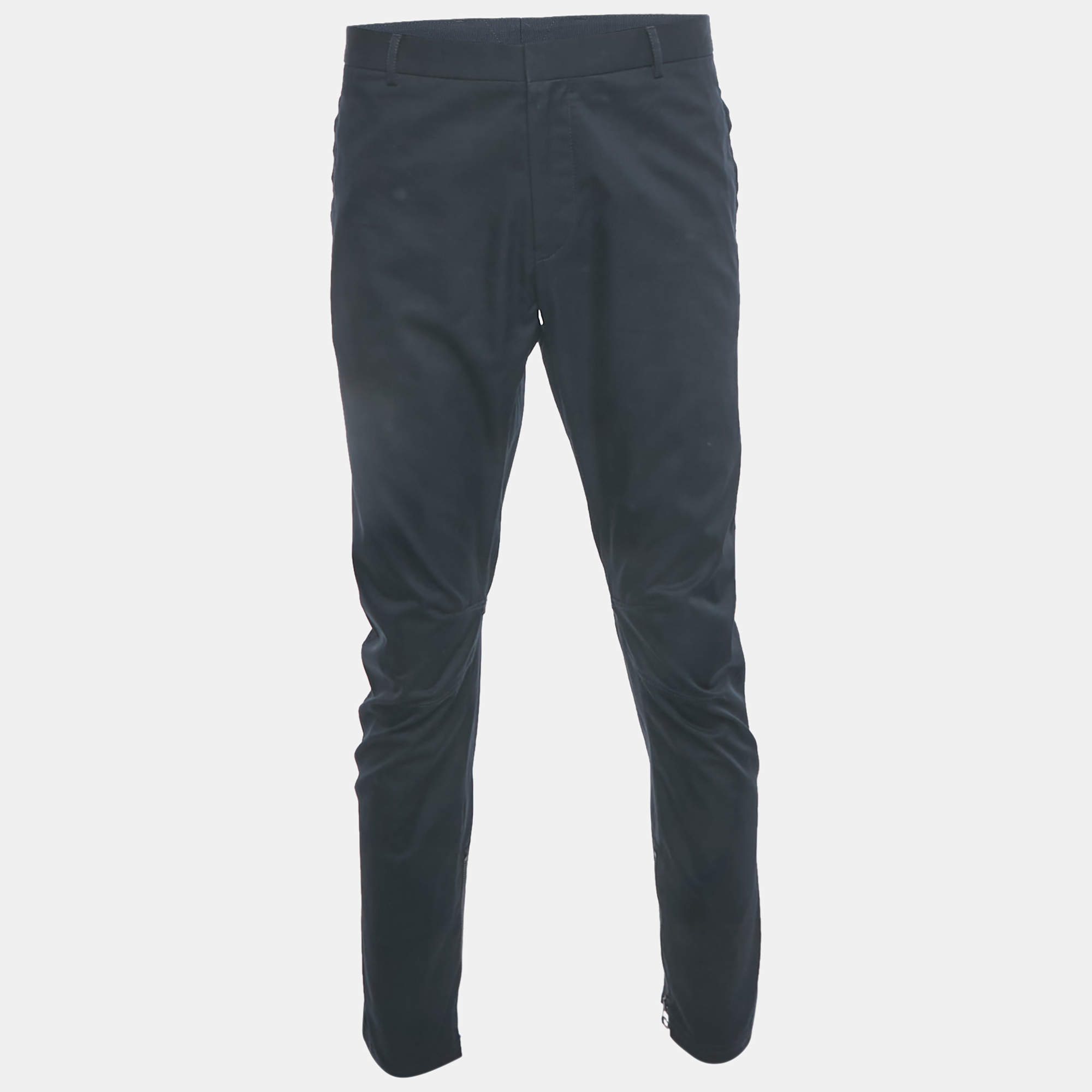 Pre Owned Lanvin Navy Blue Gabardine Trousers L