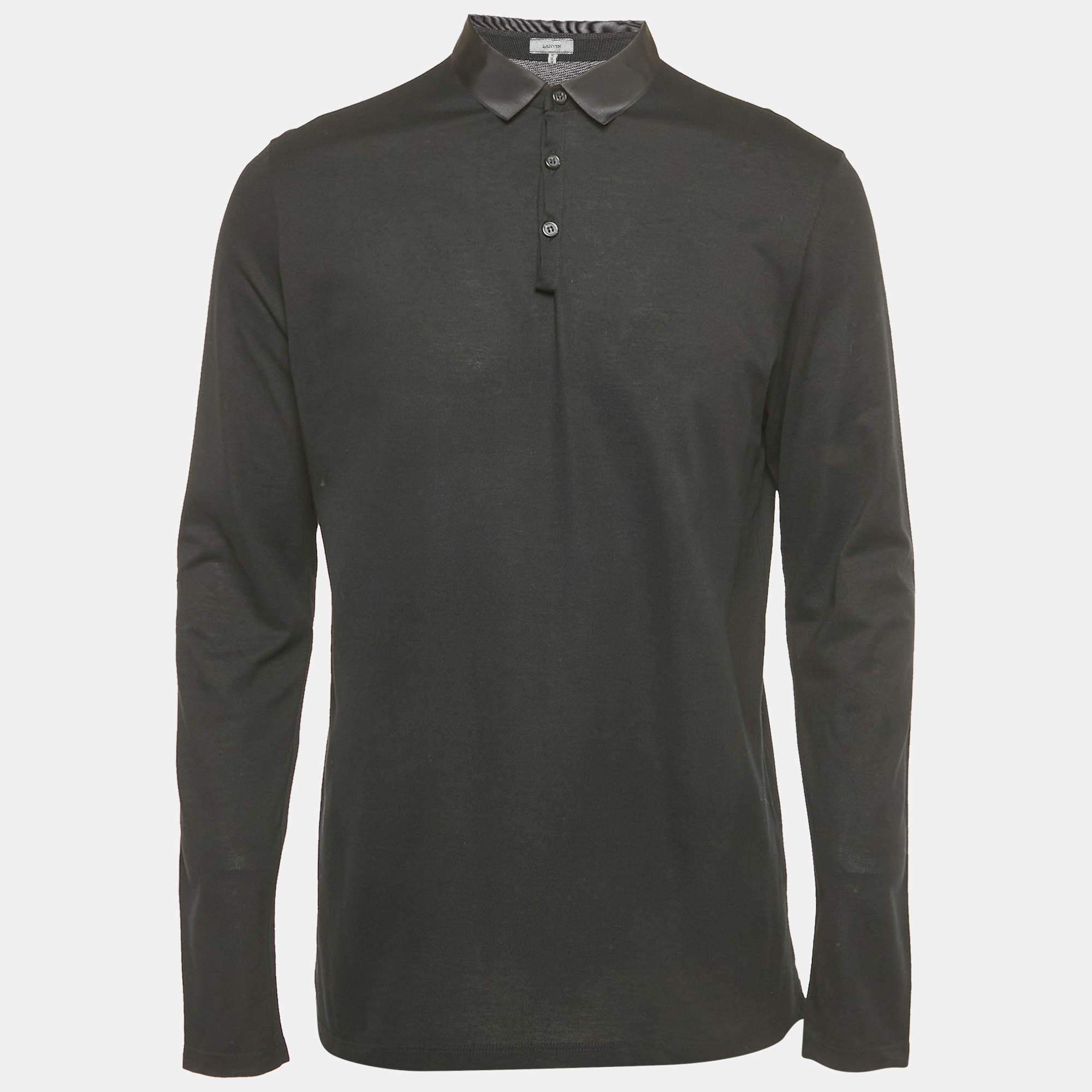 Pre Owned Lanvin Black Pique Long Sleeve Polo T-Shirt L
