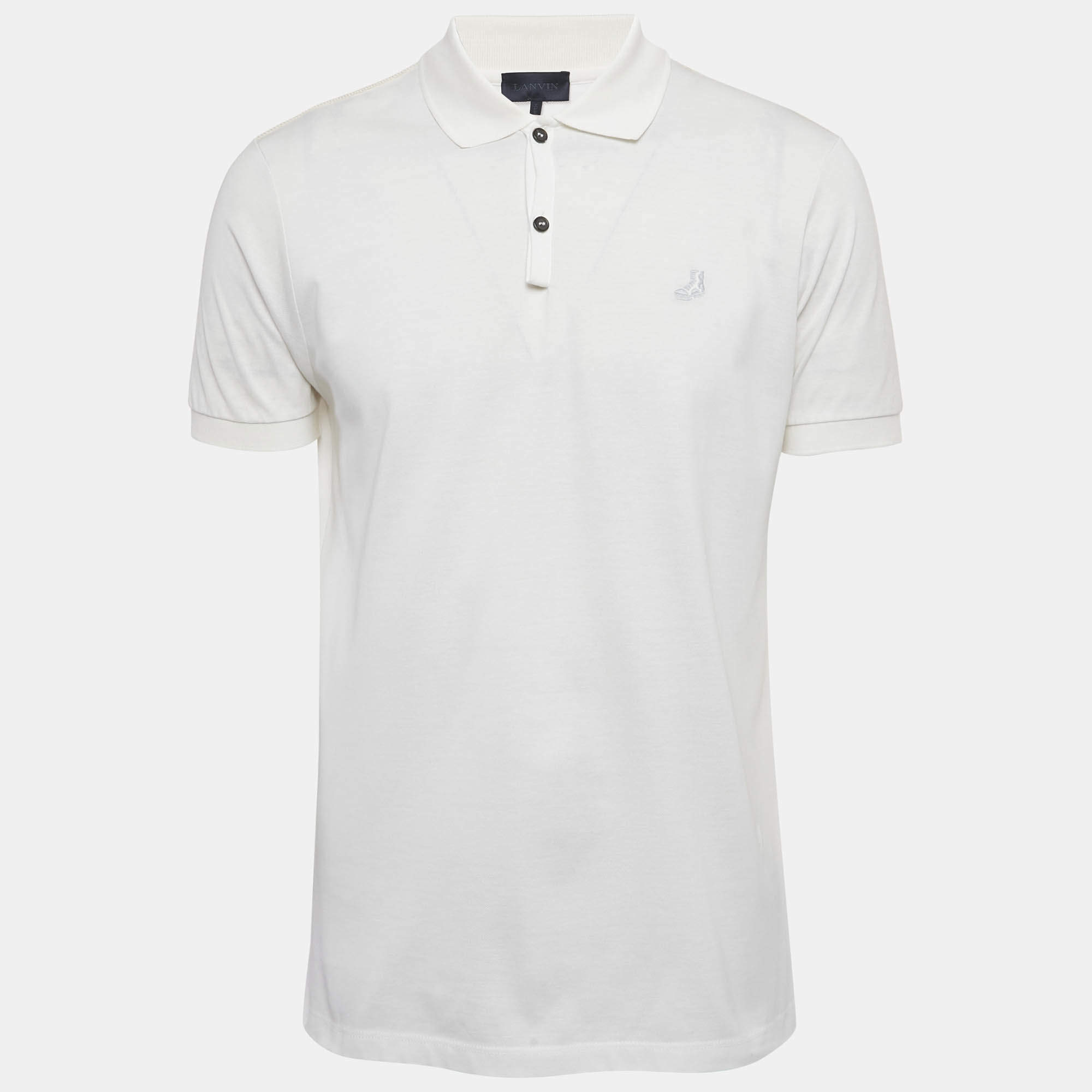 Pre Owned Lanvin White Cotton Embroidered Polo T-Shirt L