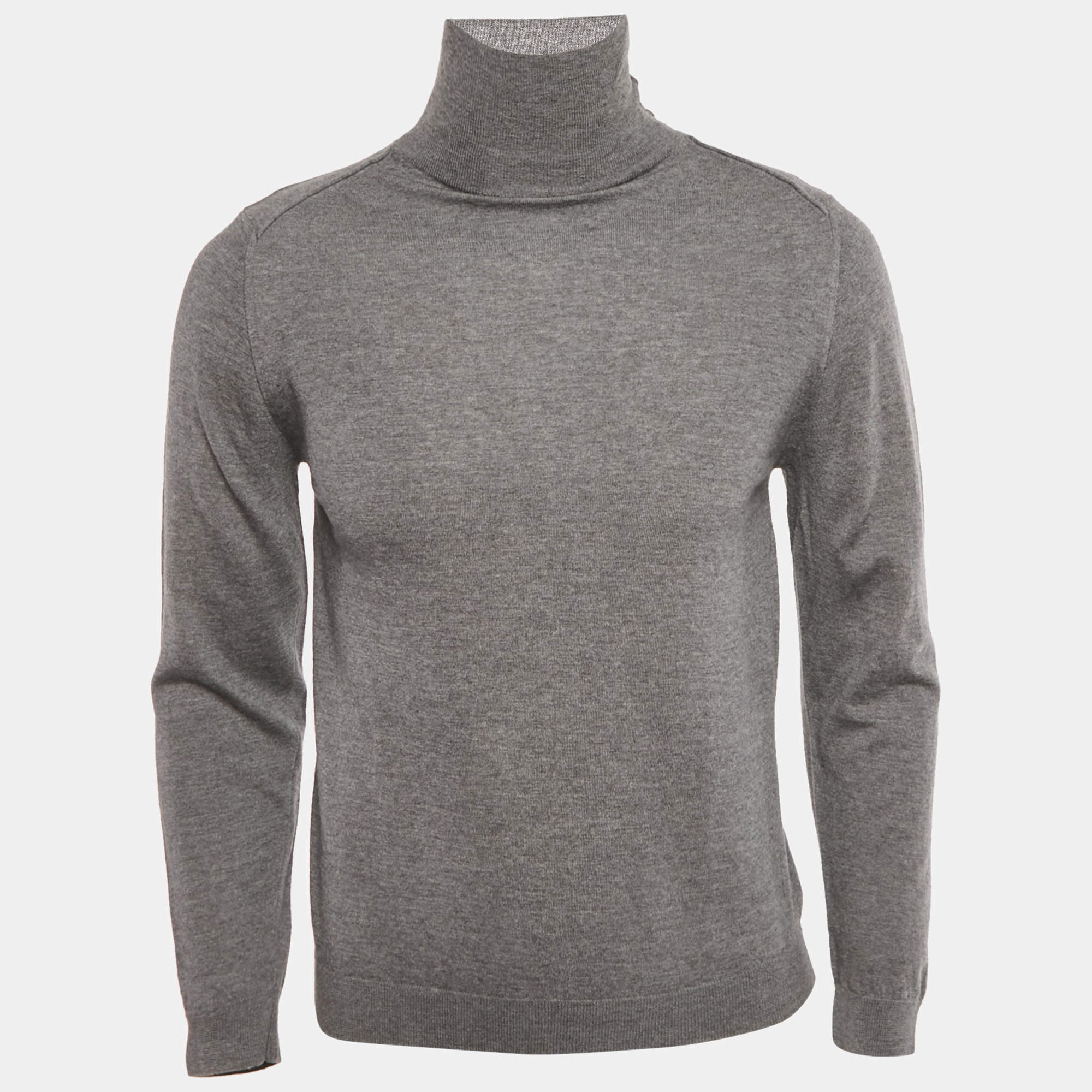 Pre Owned Lanvin Grey Wool Knit Mock Neck Sweater M
