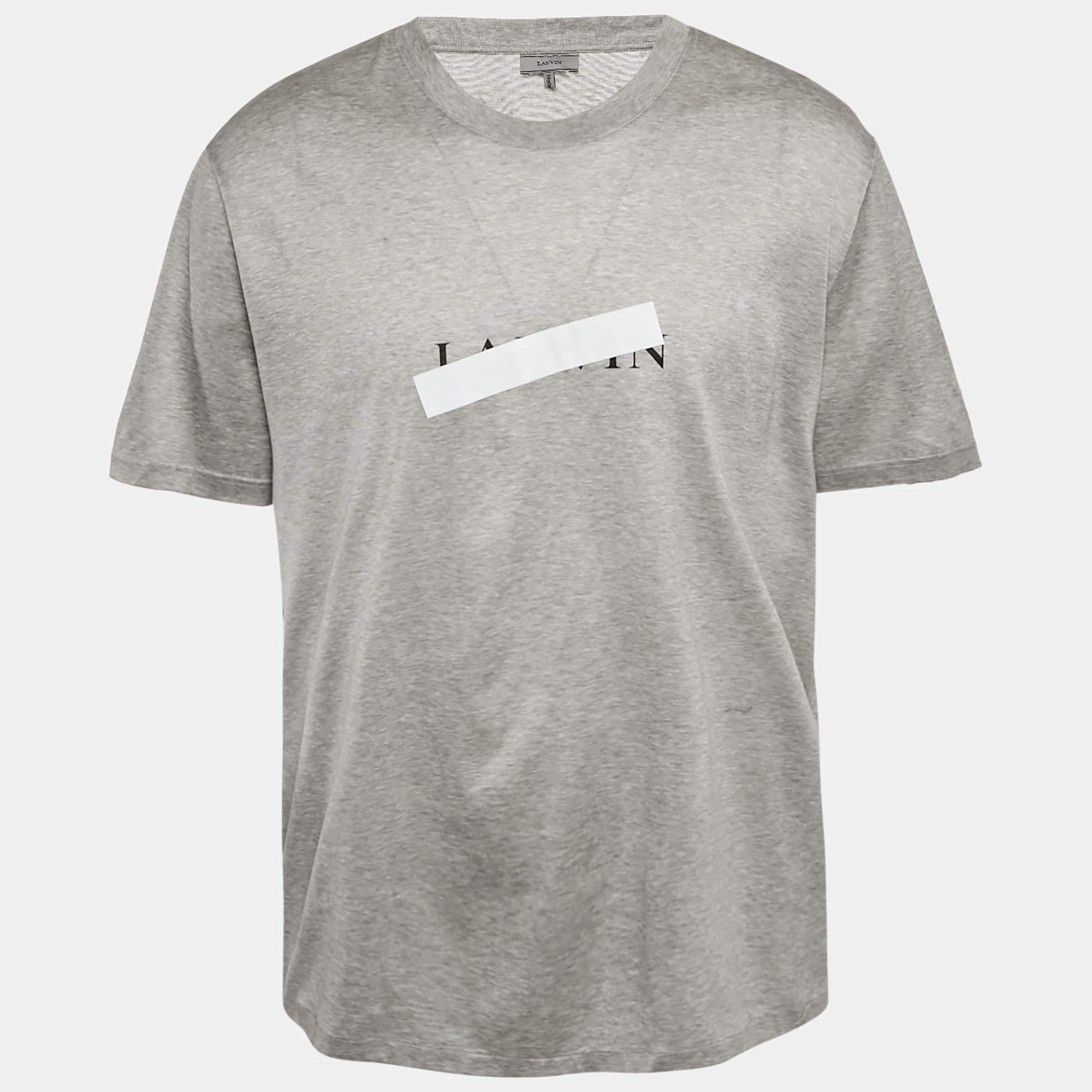 Pre Owned Lanvin Grey Logo Reflective Tape Printed Cotton Knit T-Shirt 3XL