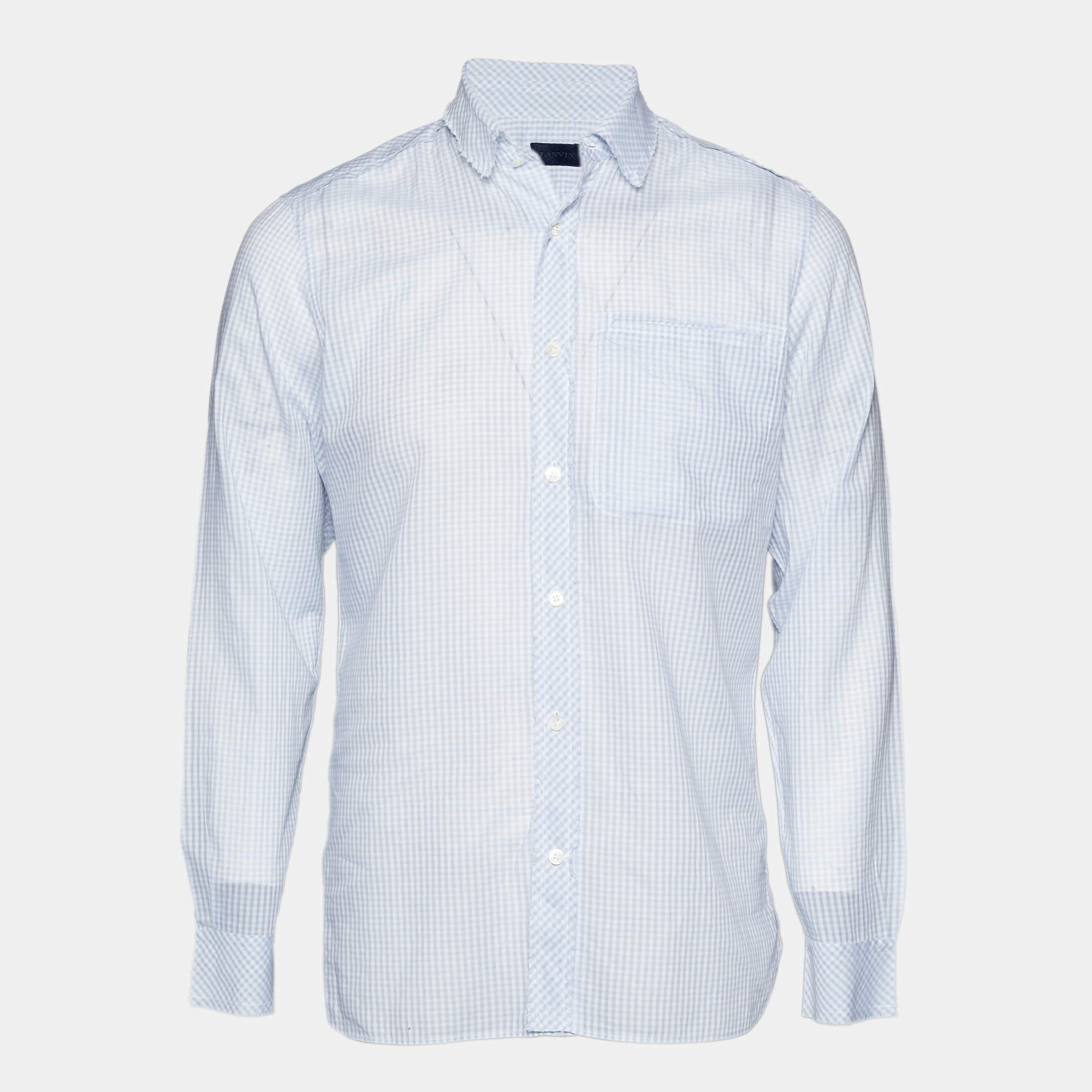 Pre Owned Lanvin Blue Gingham Raw Edge Shirt M