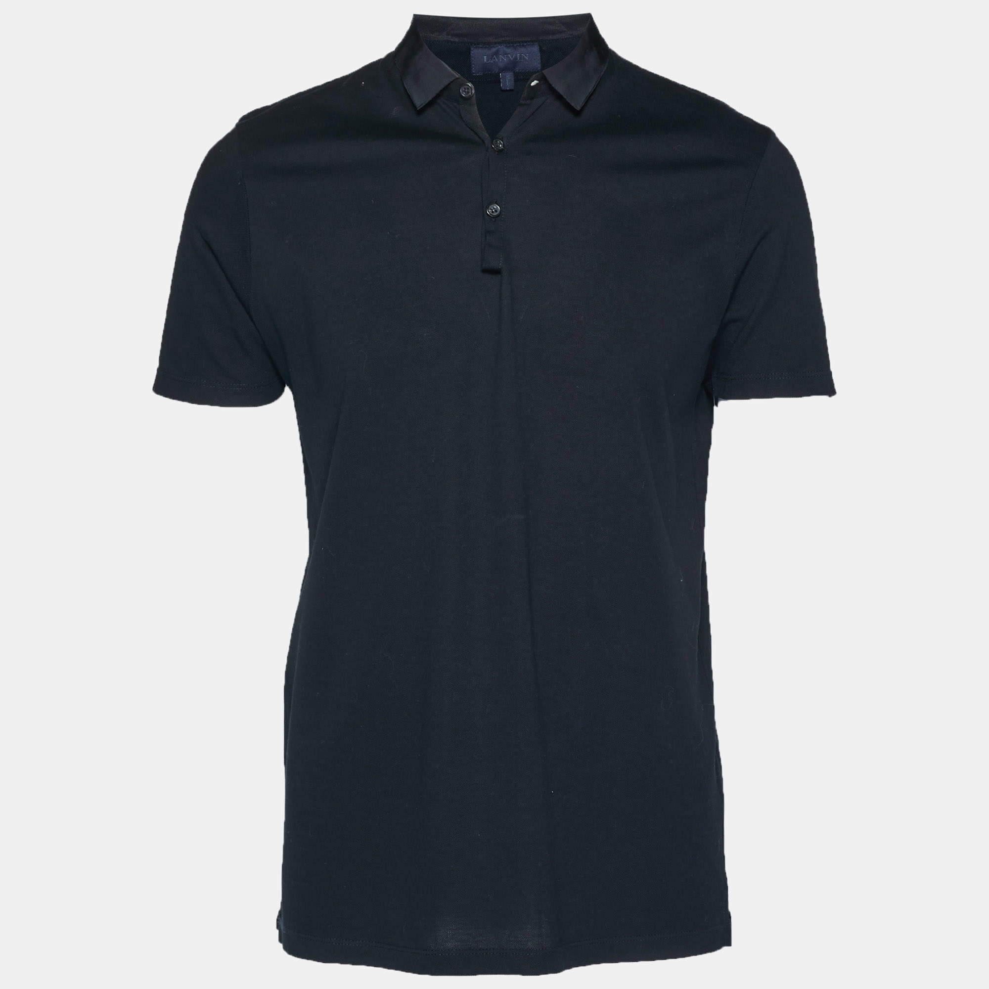 Pre Owned Lanvin Black Cotton Pique Polo T-Shirt M