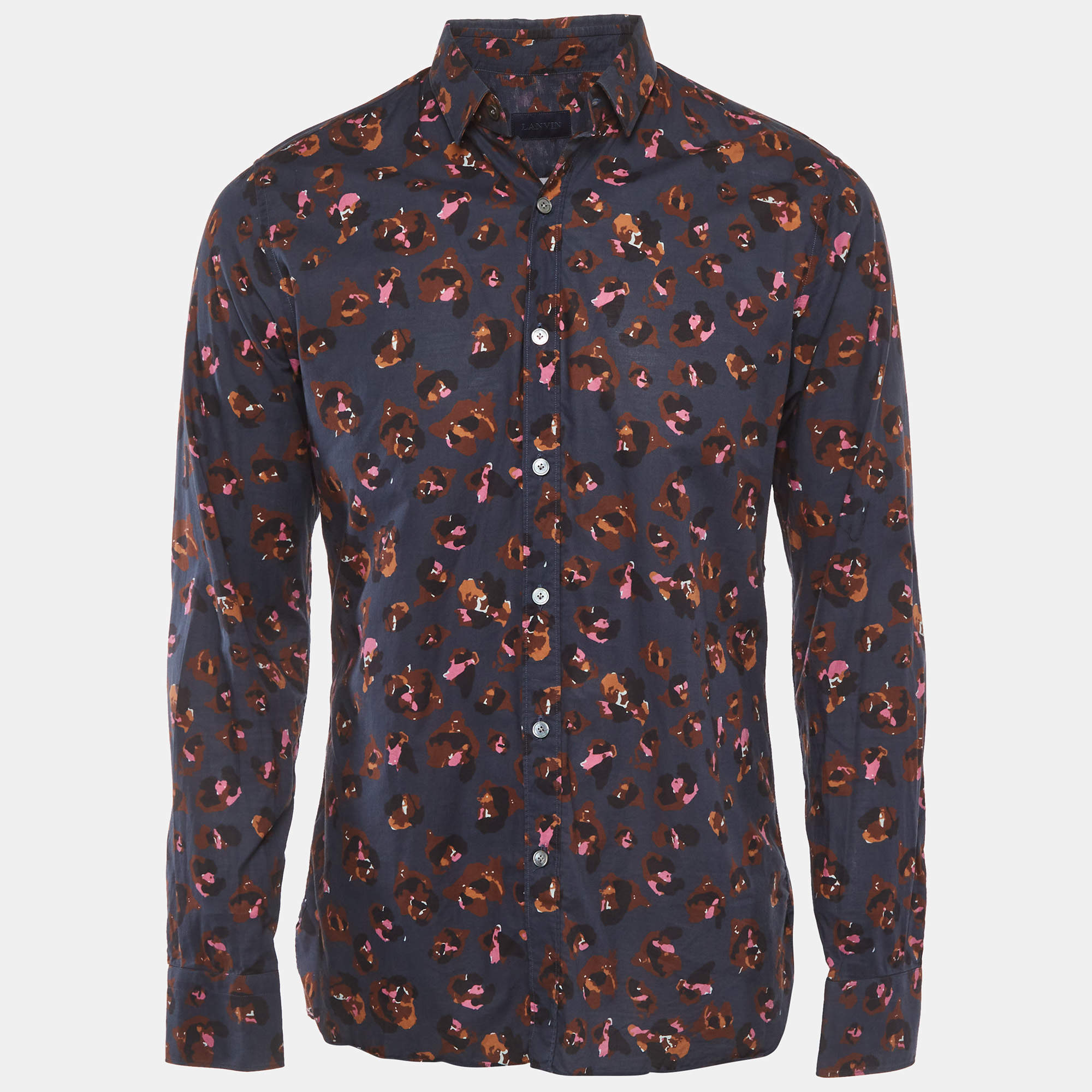 Pre Owned Lanvin Blue Printed Cotton Long Sleeve Shirt L