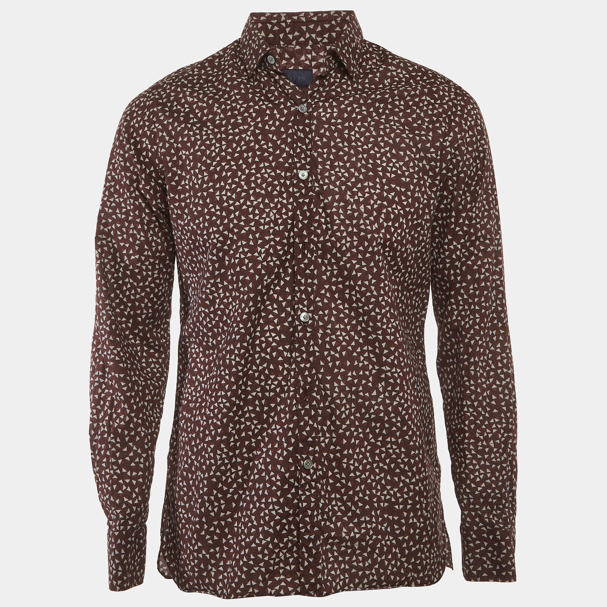 Pre Owned Lanvin Burgundy Geometric Print Cotton Button Up Shirt L