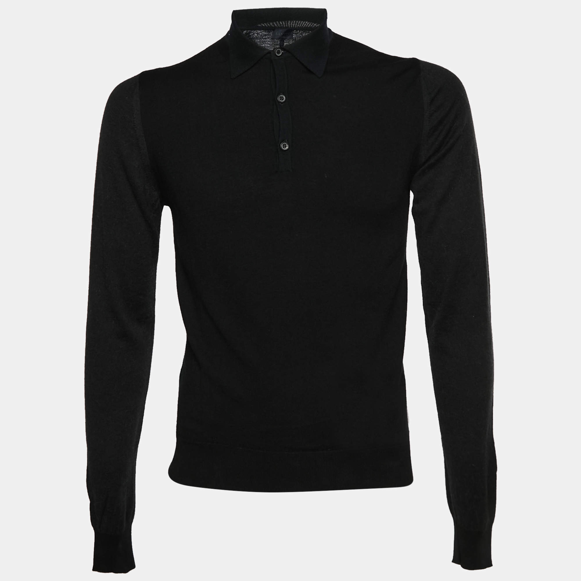 Pre Owned Lanvin Black/Blue Jersey Long Sleeve Polo T-Shirt S