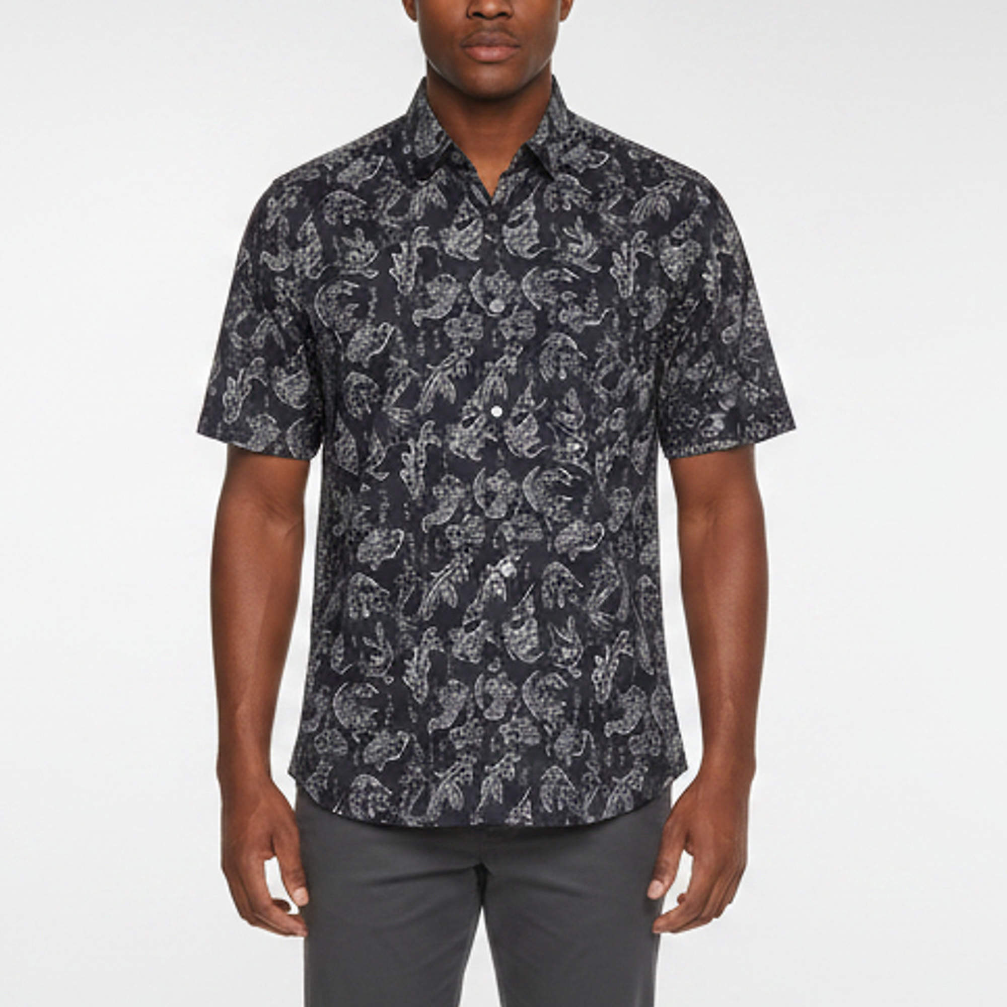 Pre Owned Lanvin Navy Blue Koi Fish Print Cotton Short Sleeve Shirt L