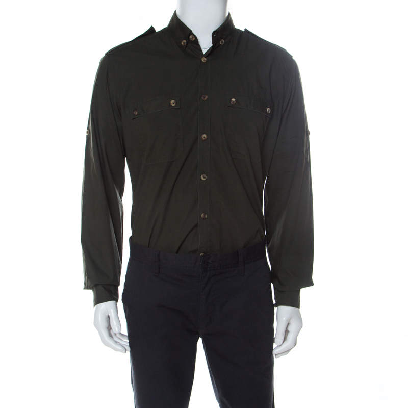 Lanvin Safari Green Cotton Button Down Shirt L 