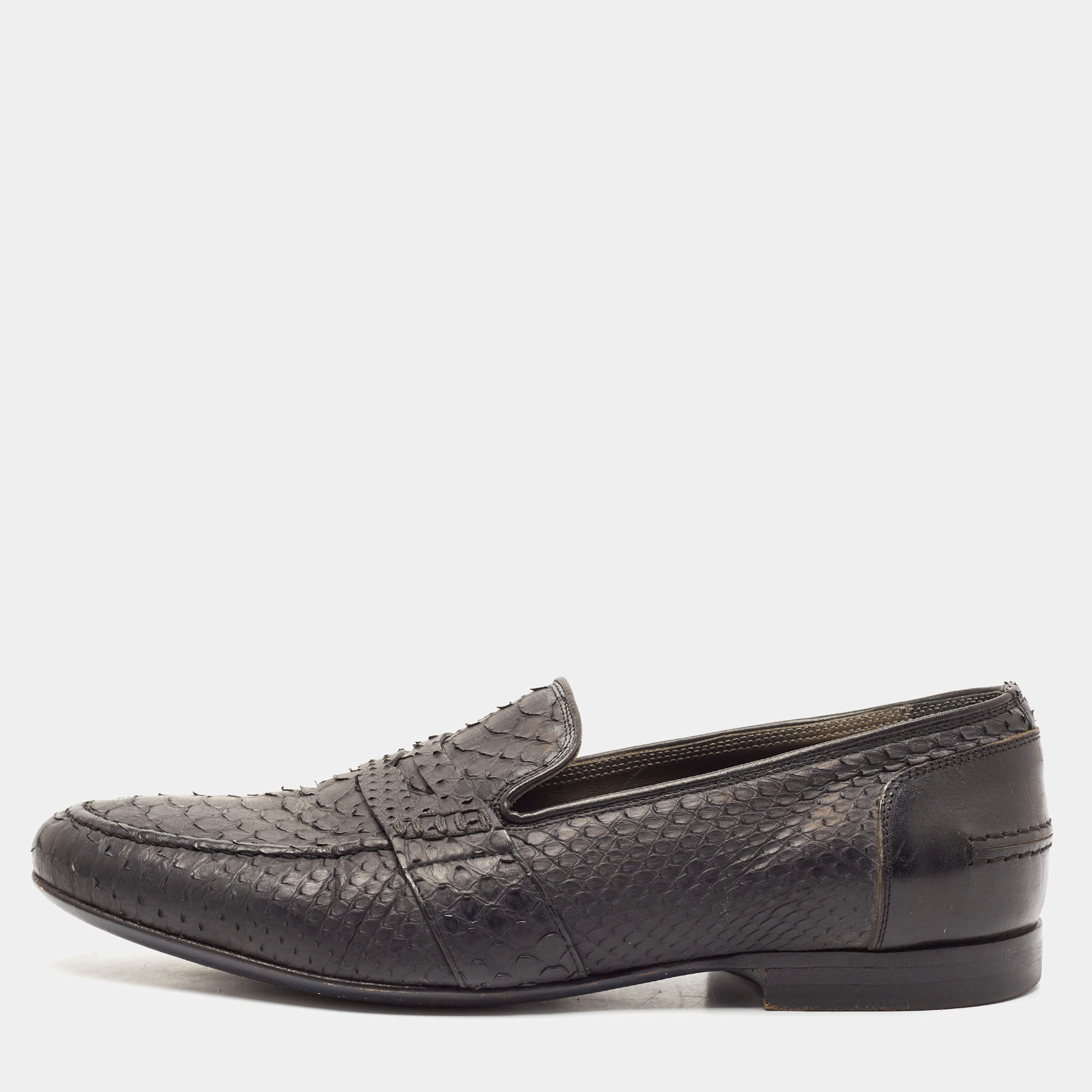 Lanvin Black Python Leather Penny Loafers Size 41