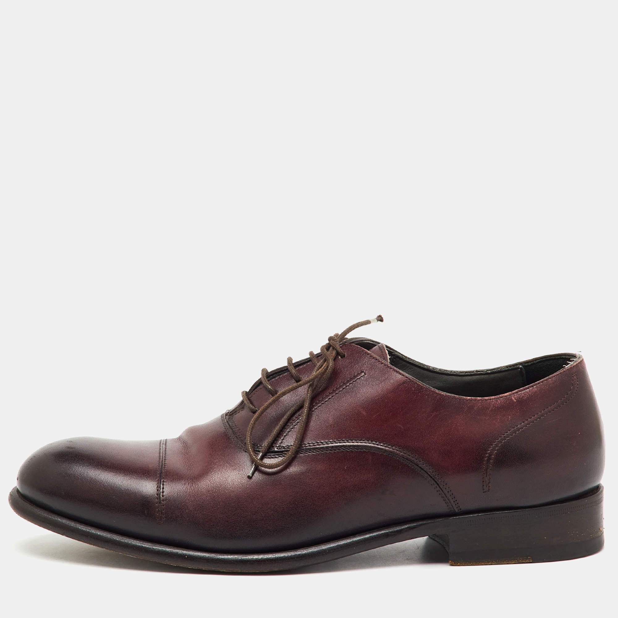 Pre Owned Lanvin Burgundy Leather Lace Up Oxfords Size 41