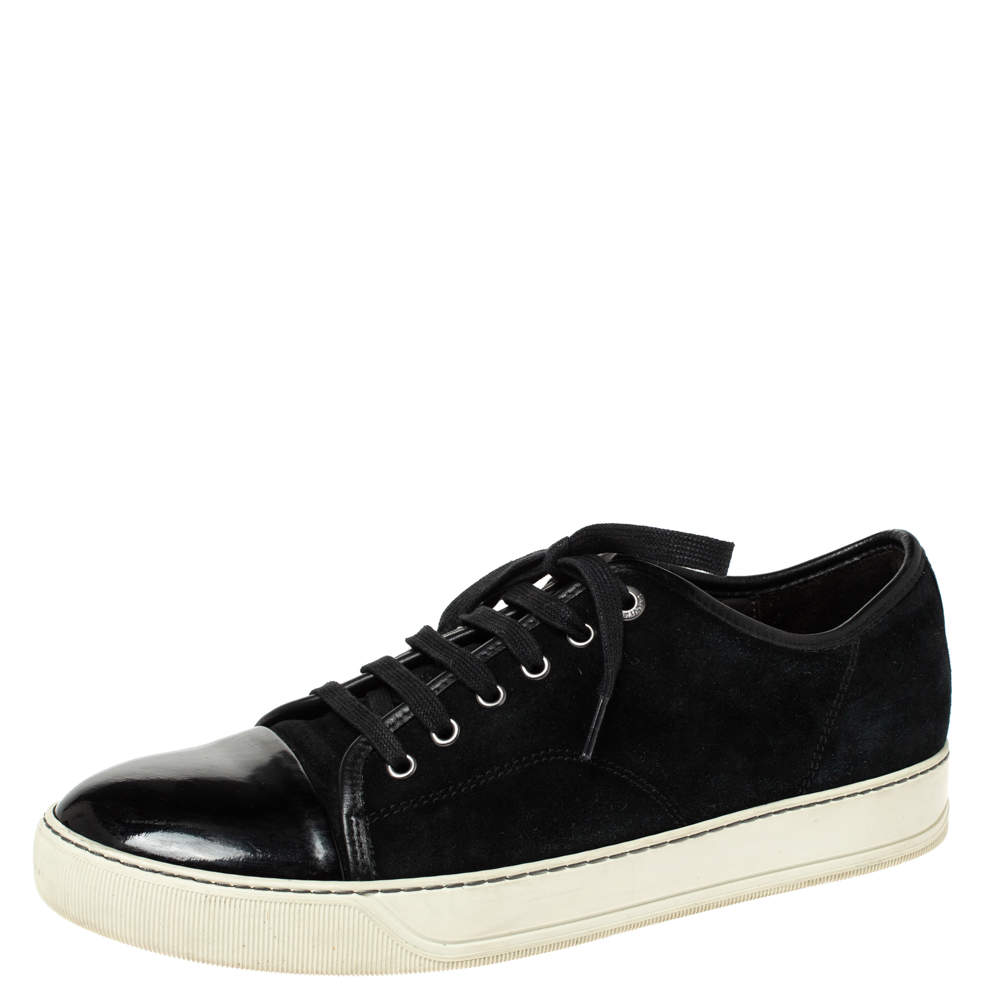 Lanvin Black Suede and Patent DDB1 Low Top Sneakers Size 41