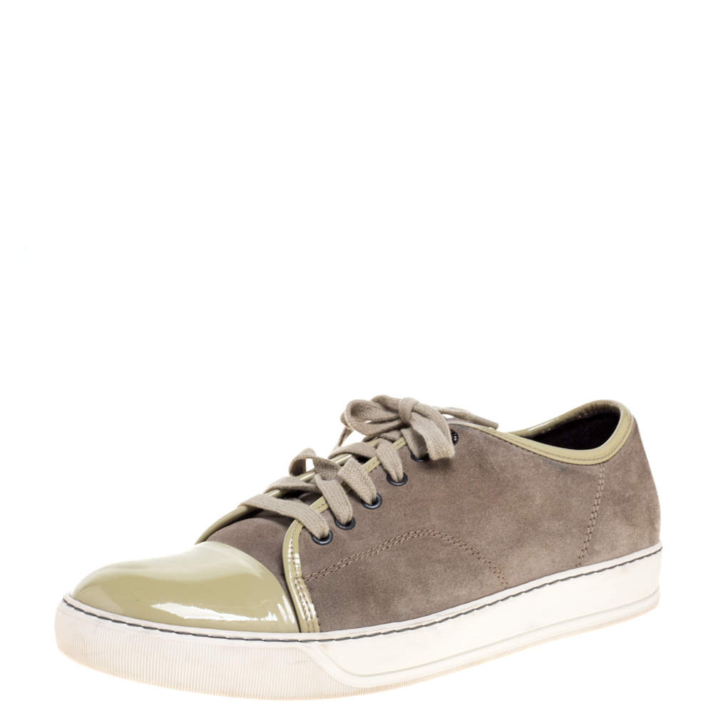 Pre Owned Lanvin Olive Suede and Patent Leather DDB1 Low Top Sneakers Size 42